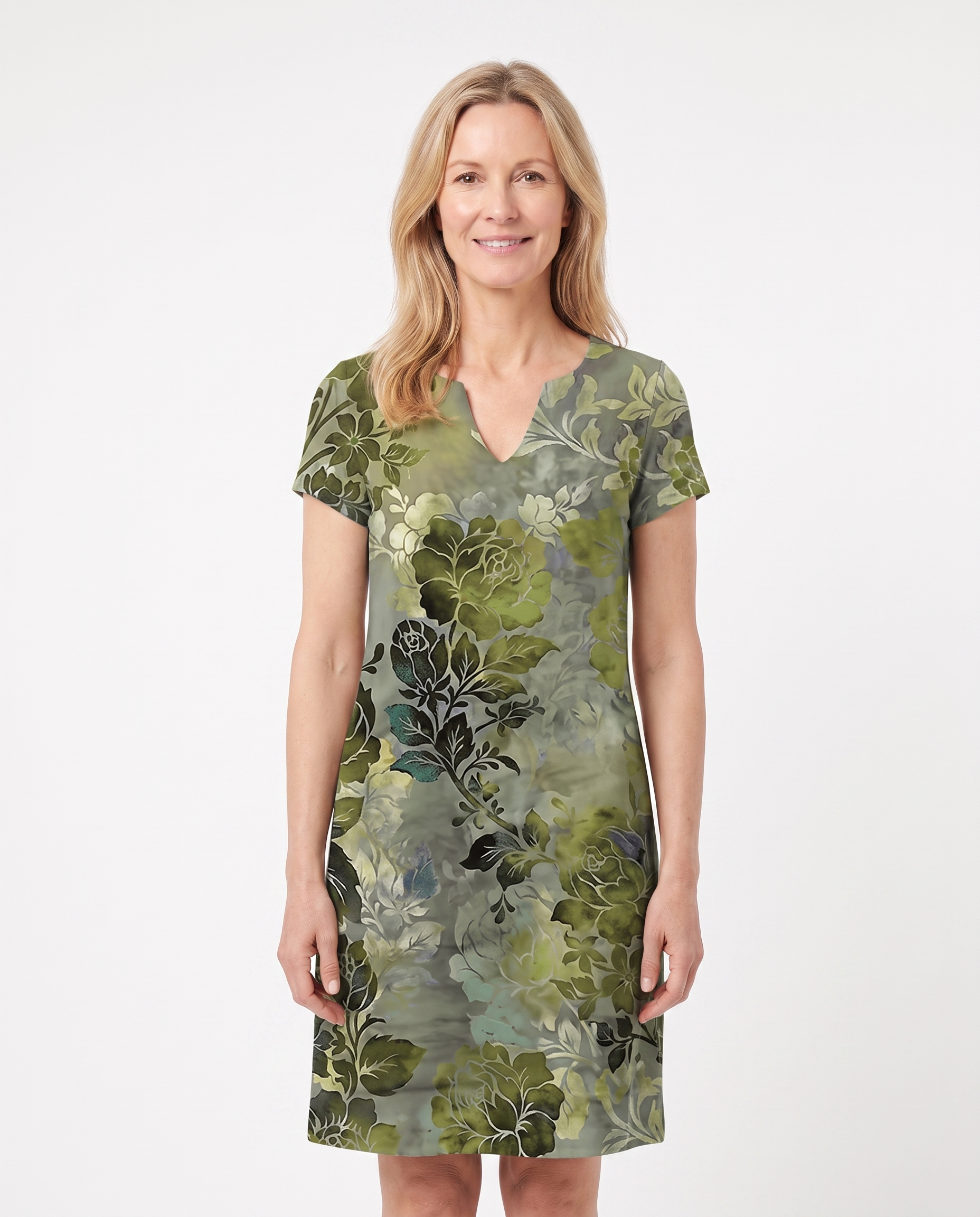 Botanische Midi-jurk met Bladprint