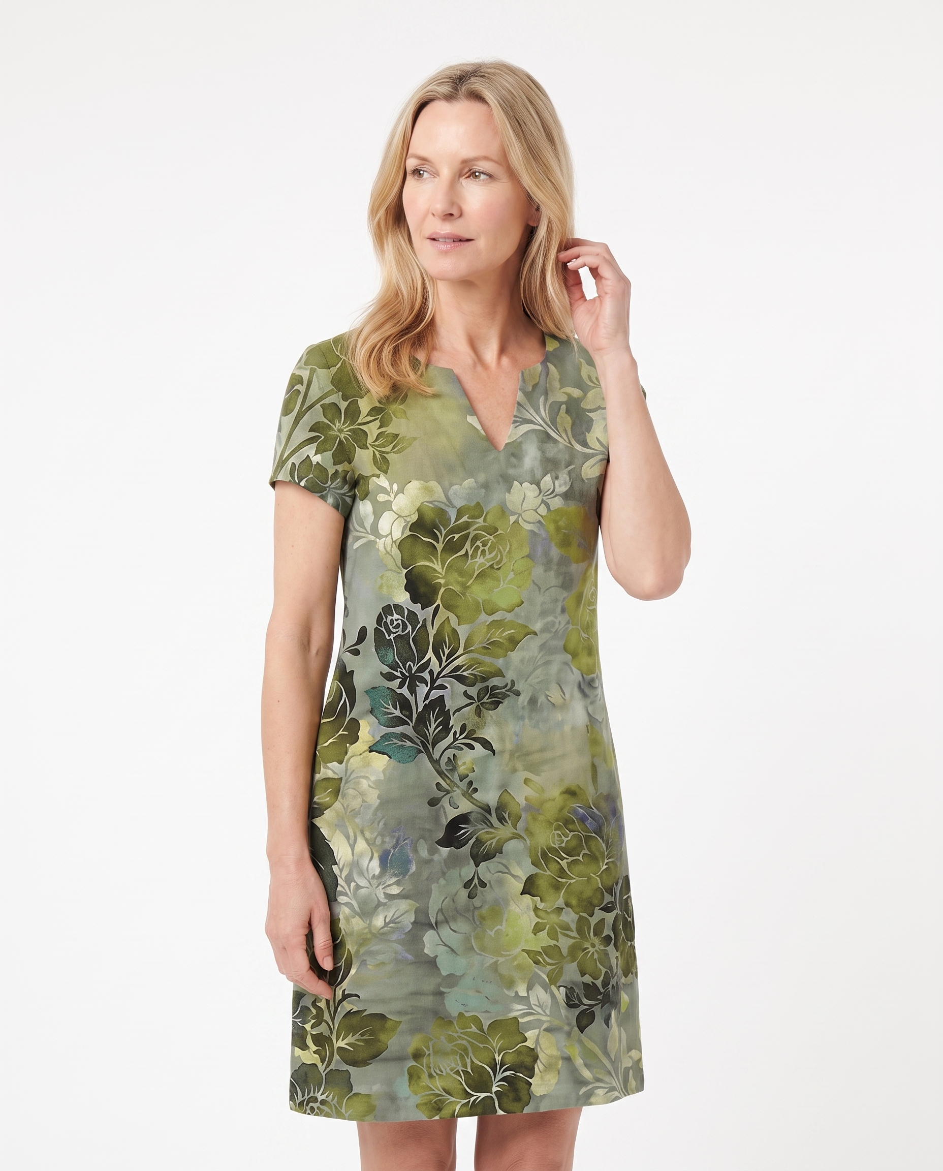 Botanische Midi-jurk met Bladprint