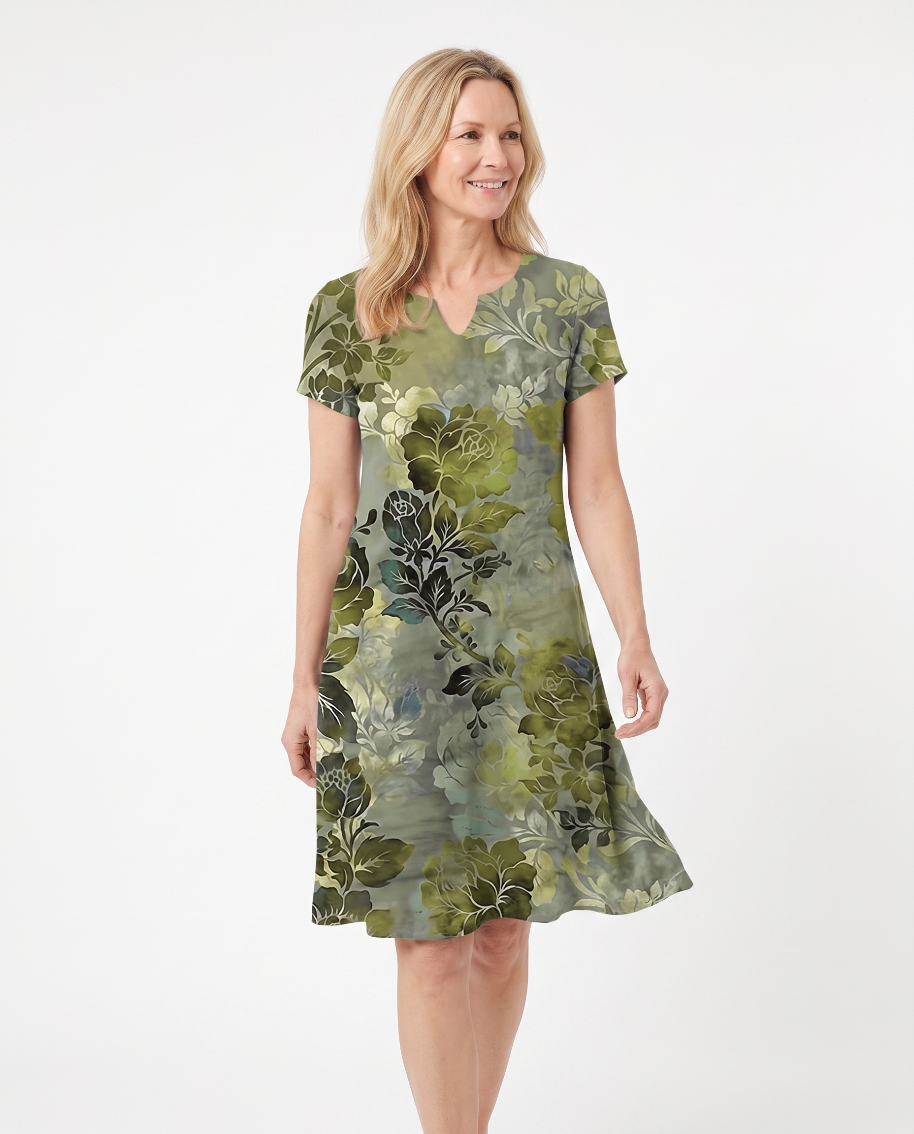 Botanische Midi-jurk met Bladprint