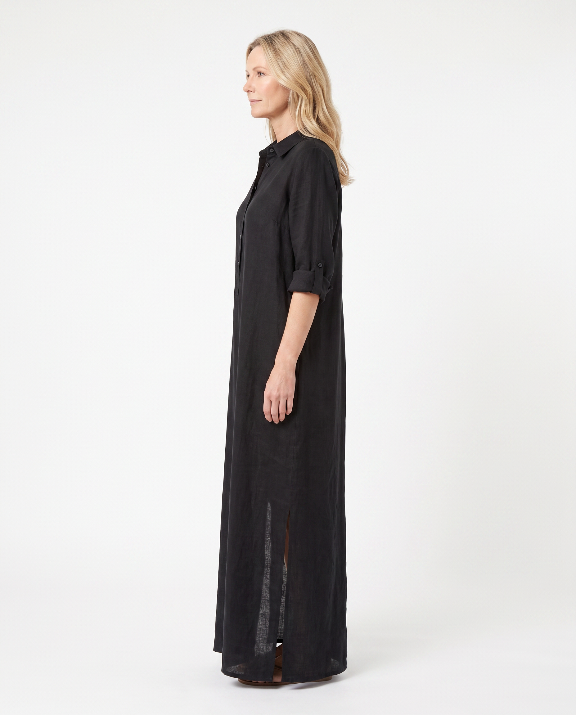Linnen Look Maxi Blousejurk met Split