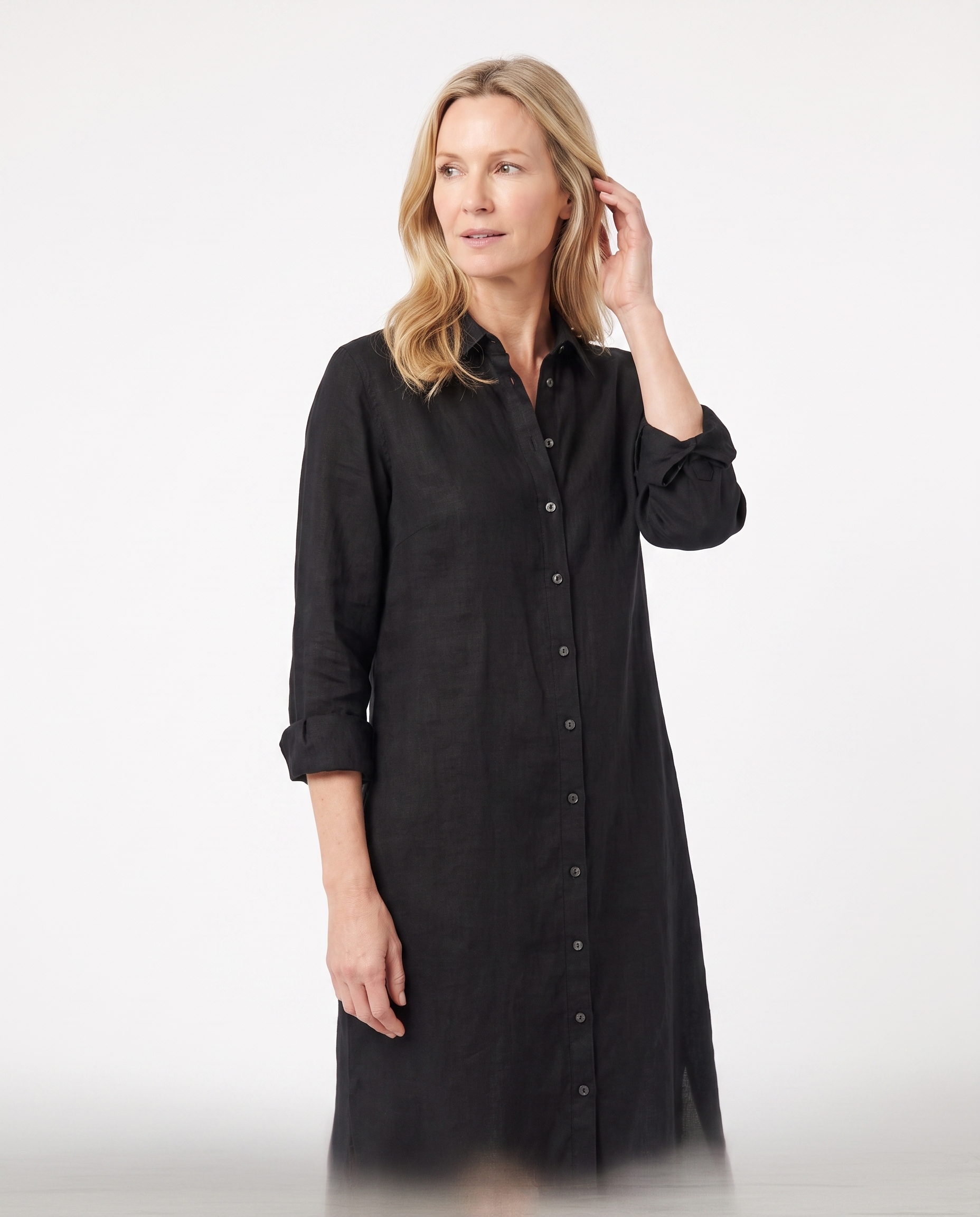 Linnen Look Maxi Blousejurk met Split