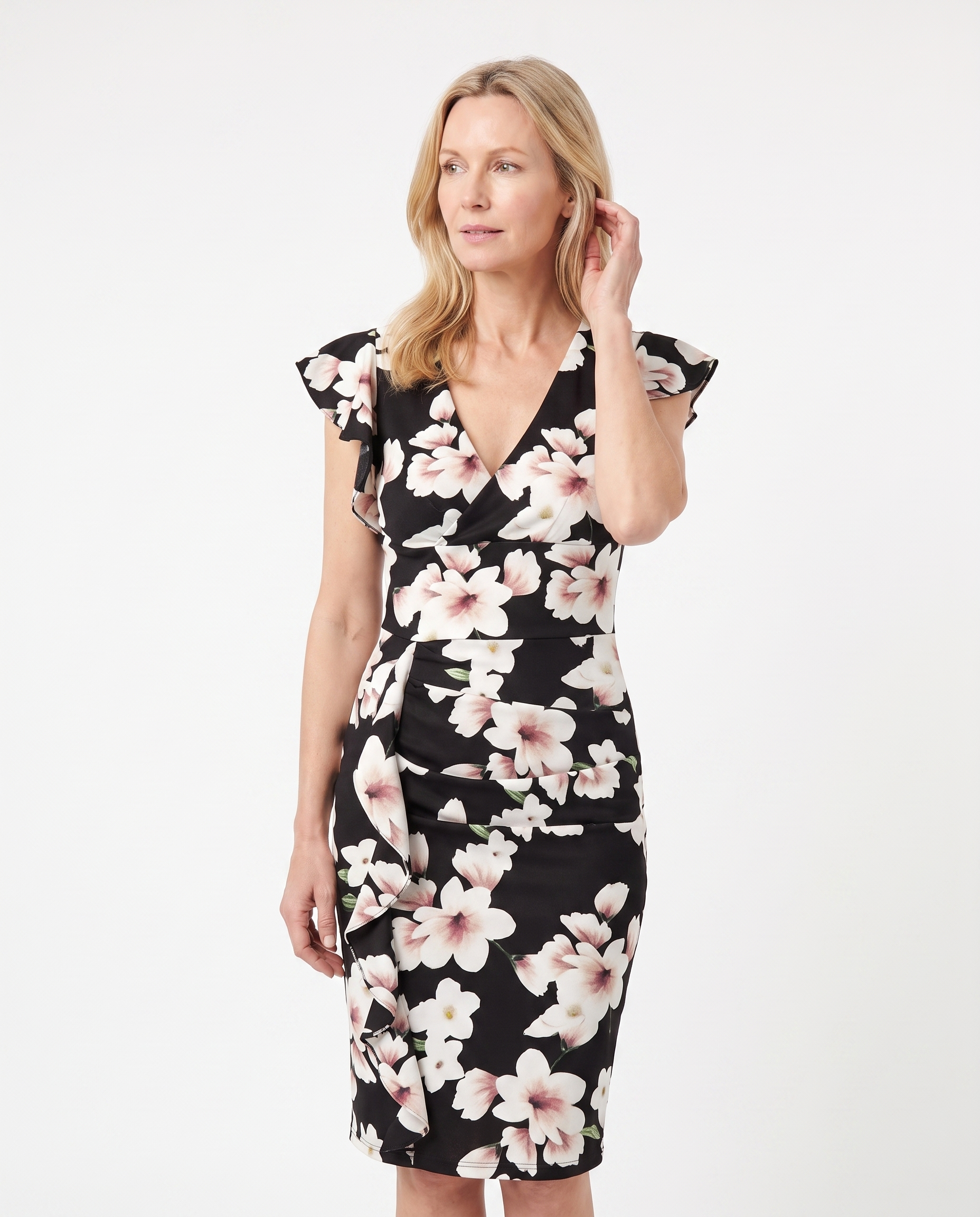 Bodycon Jurk met Ruches en Diepe V-hals