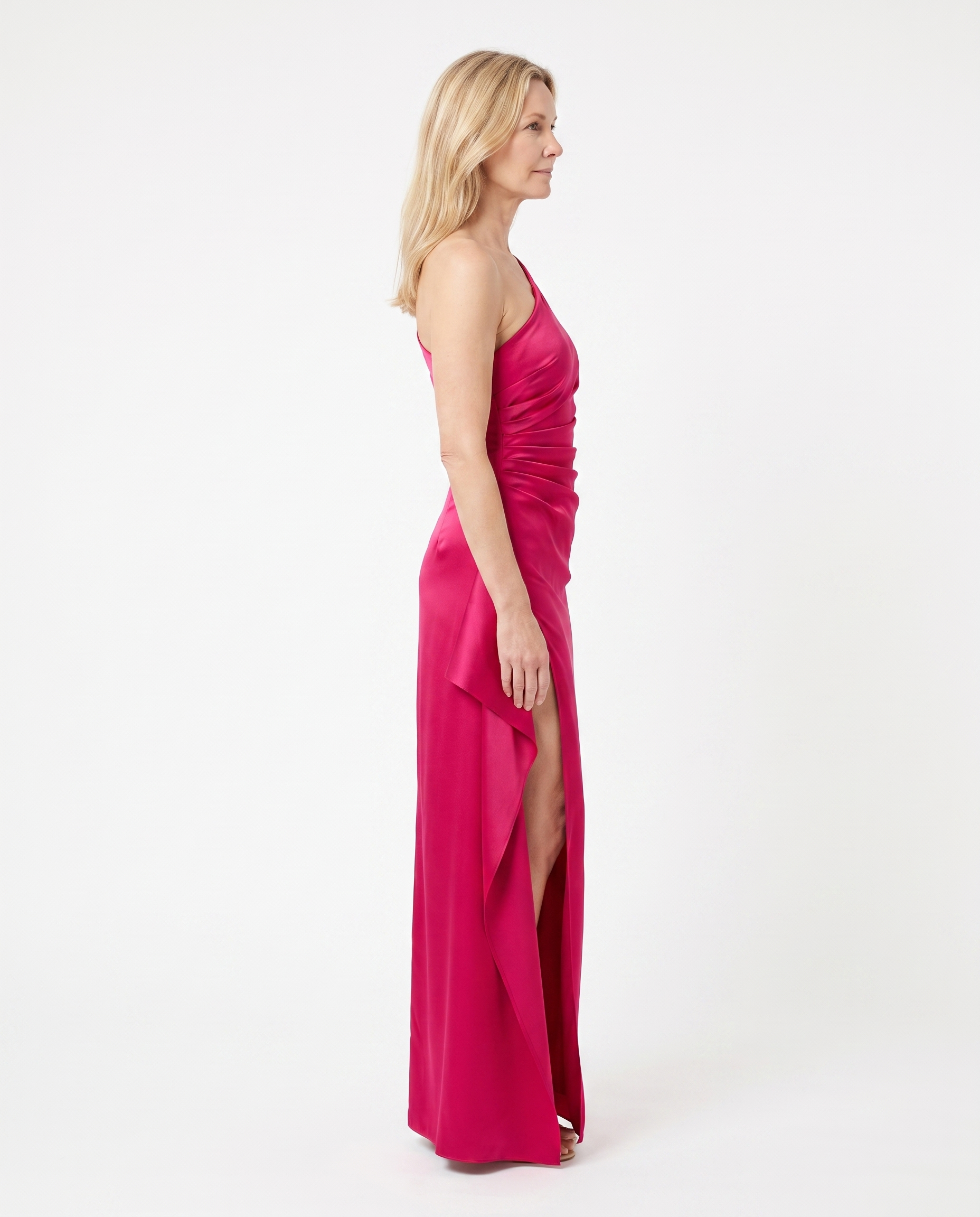 Satijnen Maxi-jurk met One-shoulder en Split