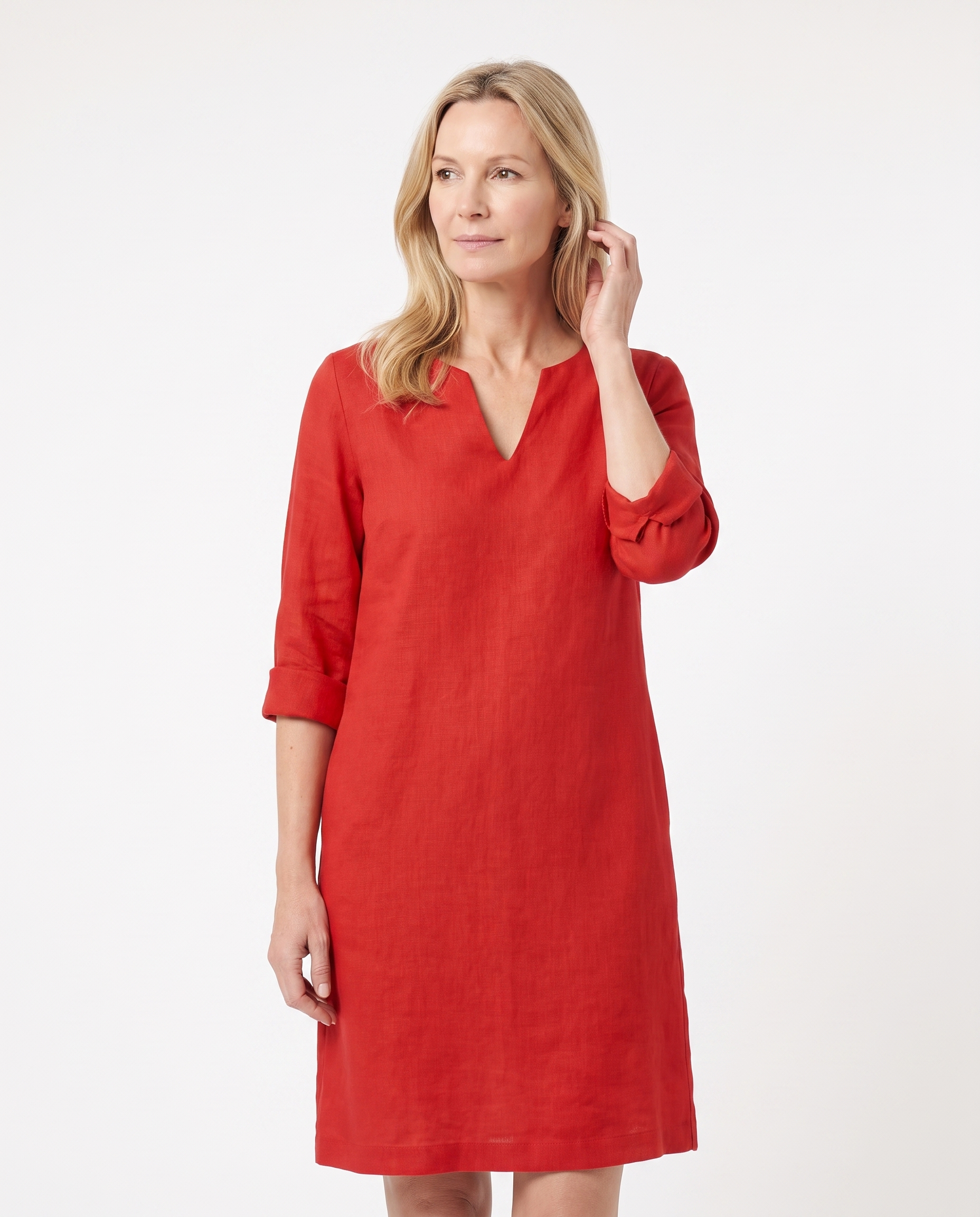 Linnenlook Tuniekjurk met Split-V-hals