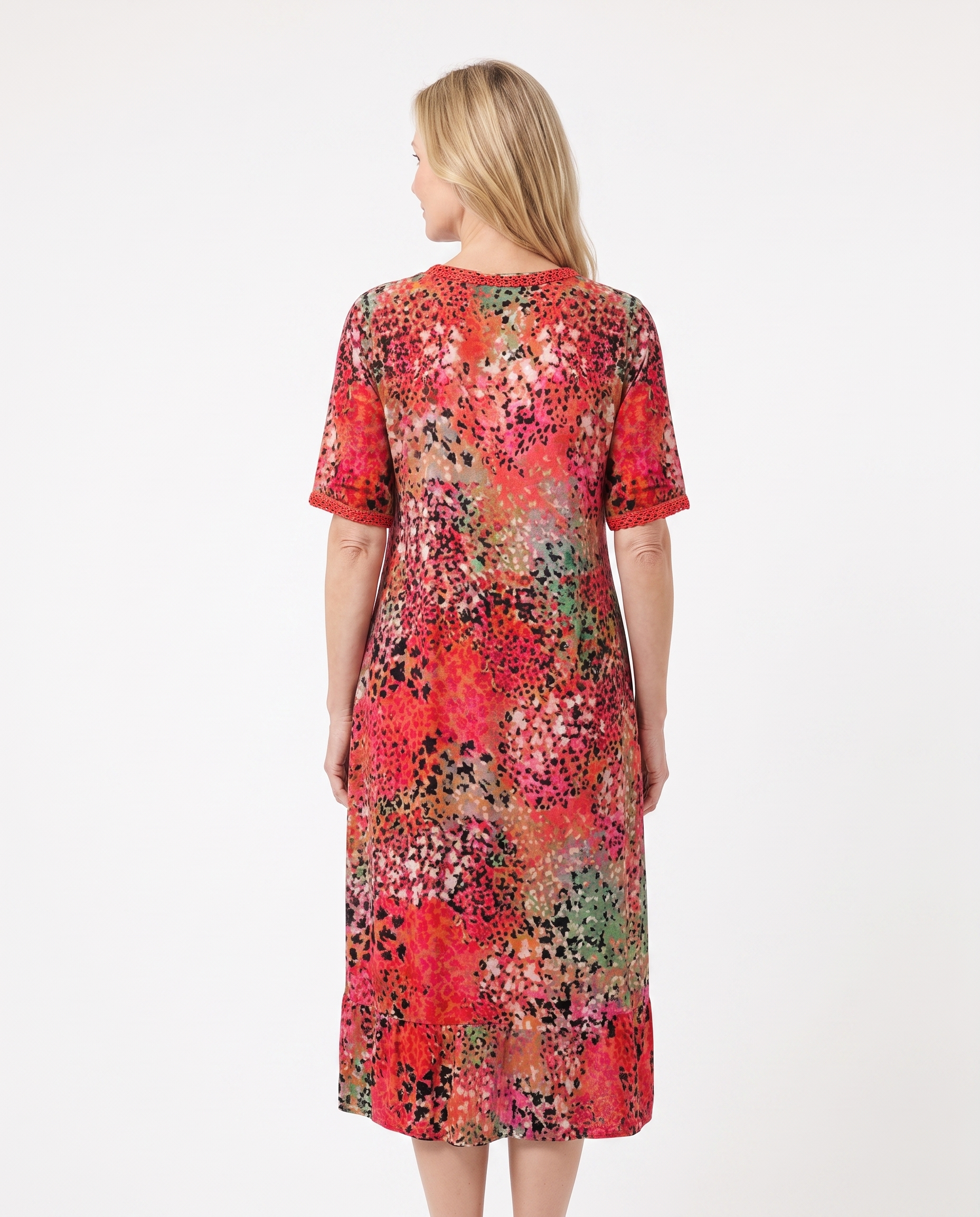 Bloemenprint Midi-jurk met Kanten V-hals