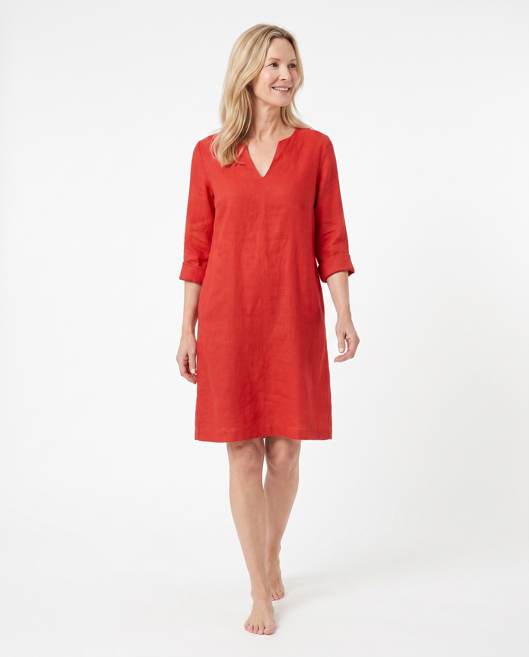 Linnenlook Tuniekjurk met Split-V-hals