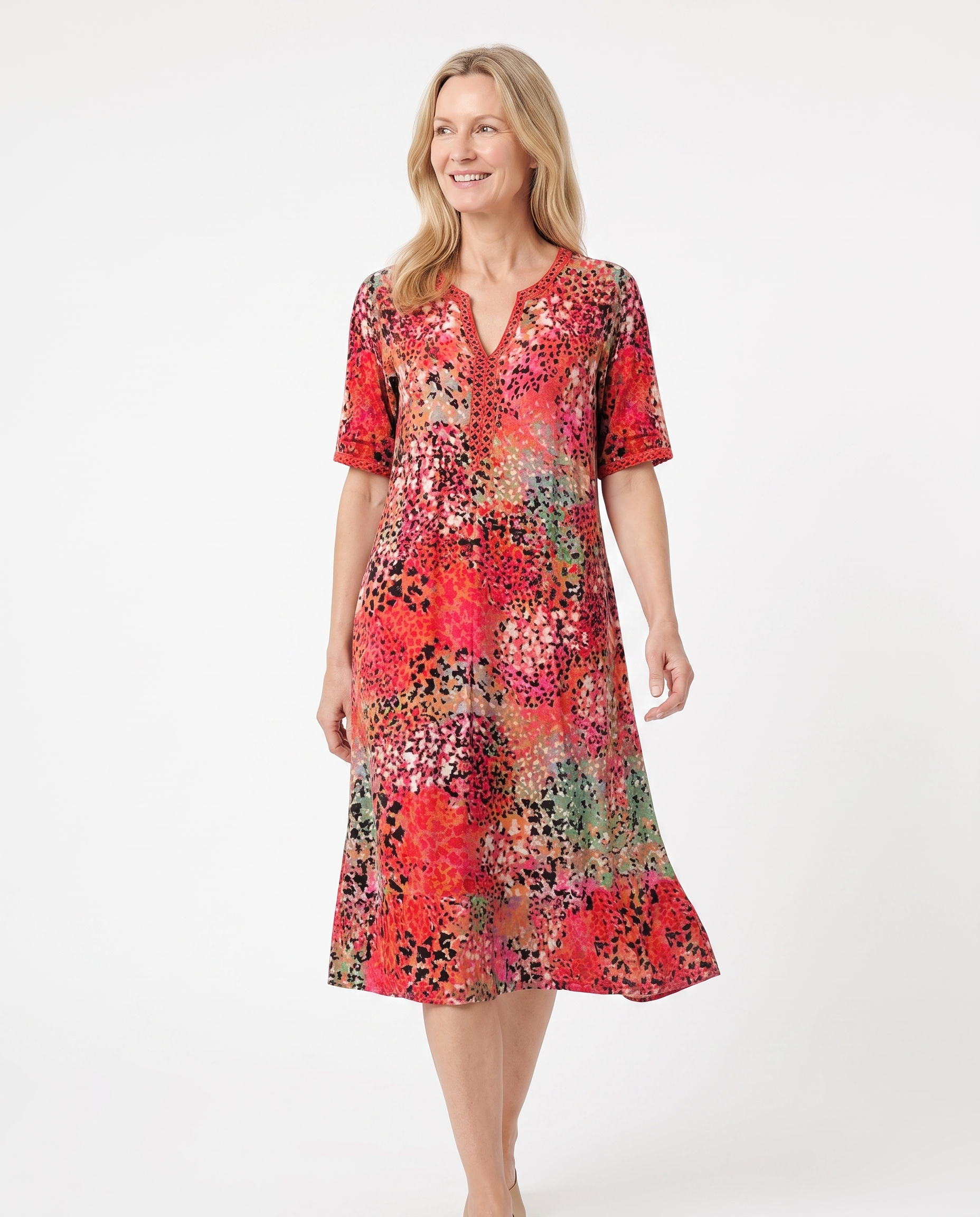 Bloemenprint Midi-jurk met Kanten V-hals