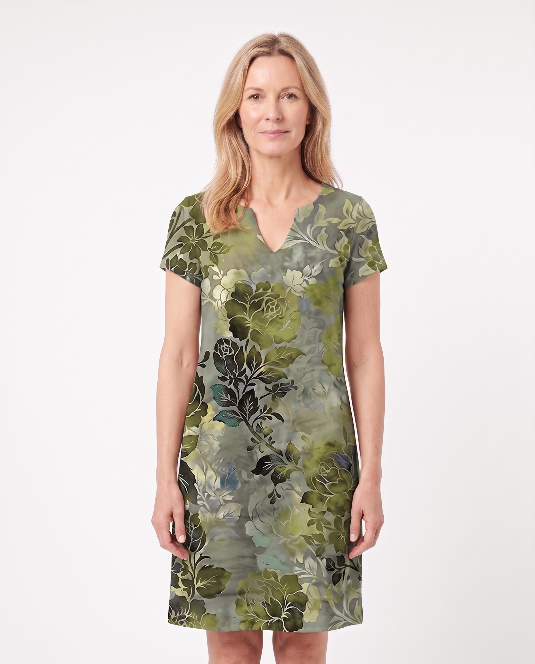 Botanische Midi-jurk met Bladprint