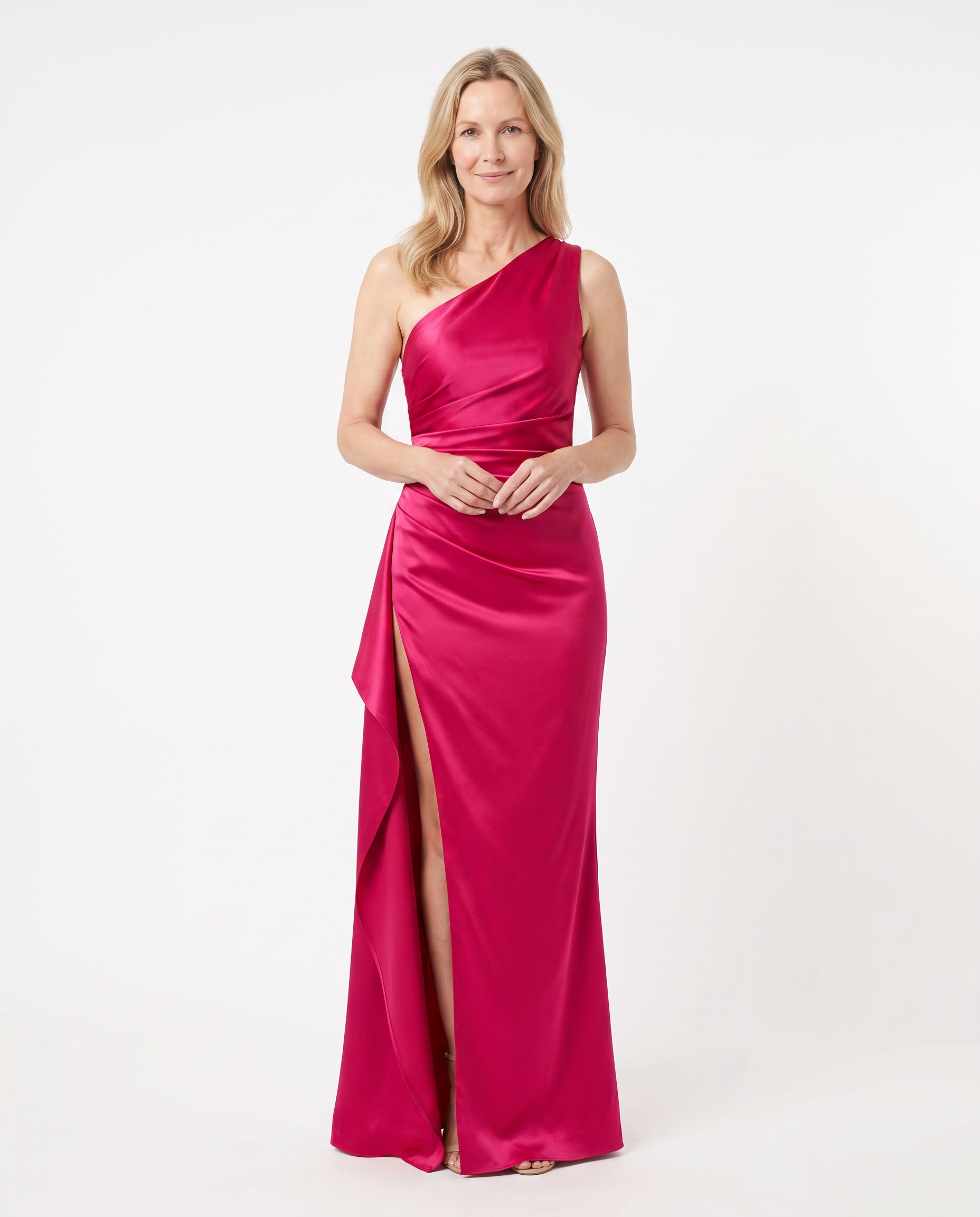 Satijnen Maxi-jurk met One-shoulder en Split
