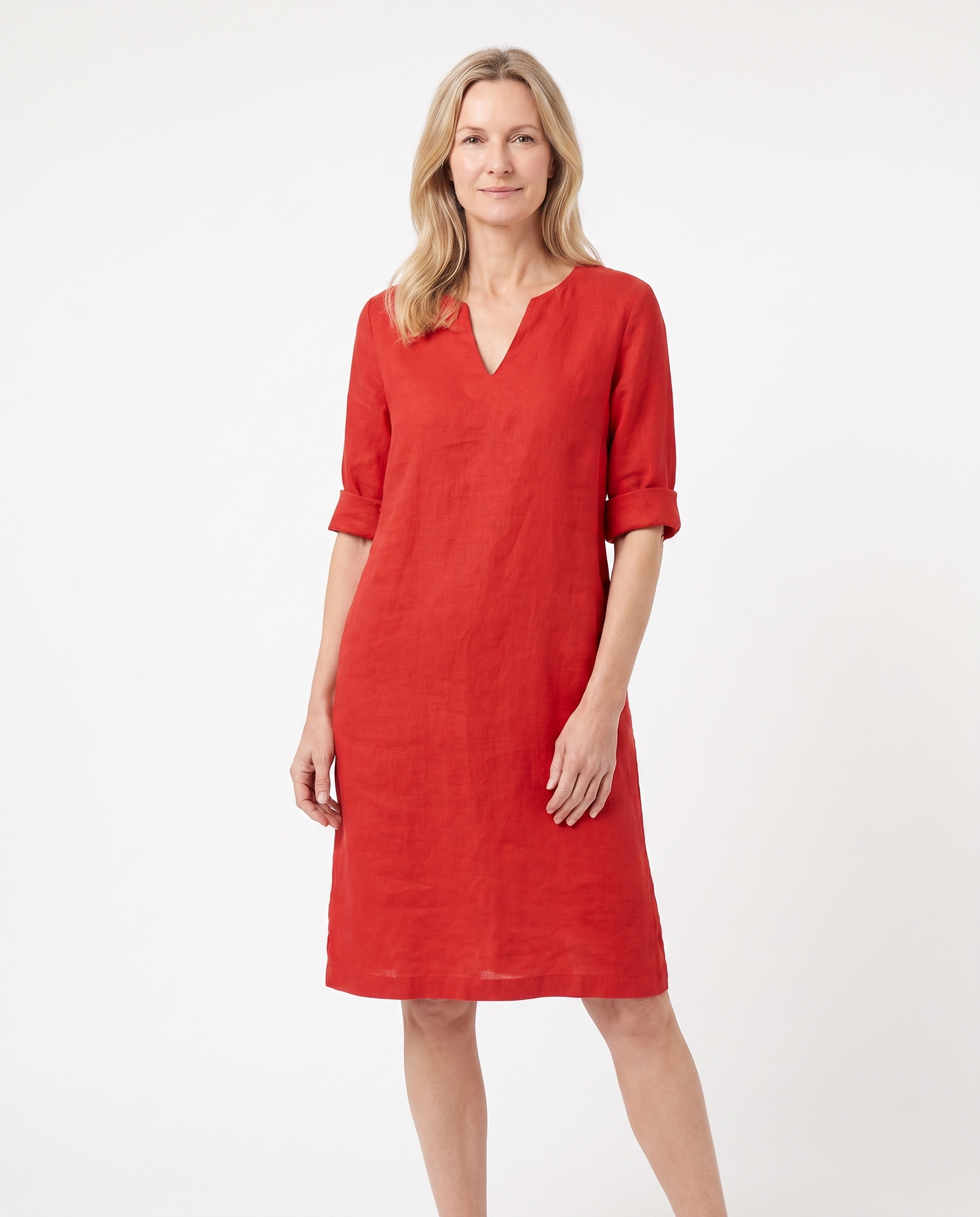 Linnenlook Tuniekjurk met Split-V-hals
