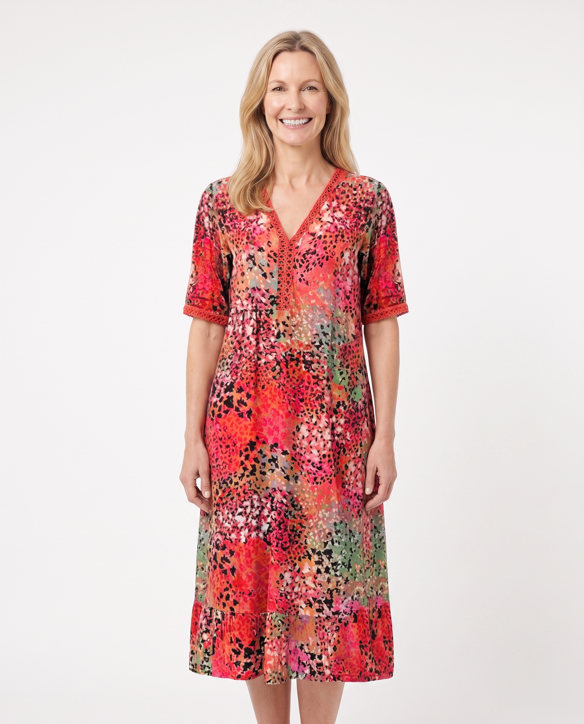 Bloemenprint Midi-jurk met Kanten V-hals