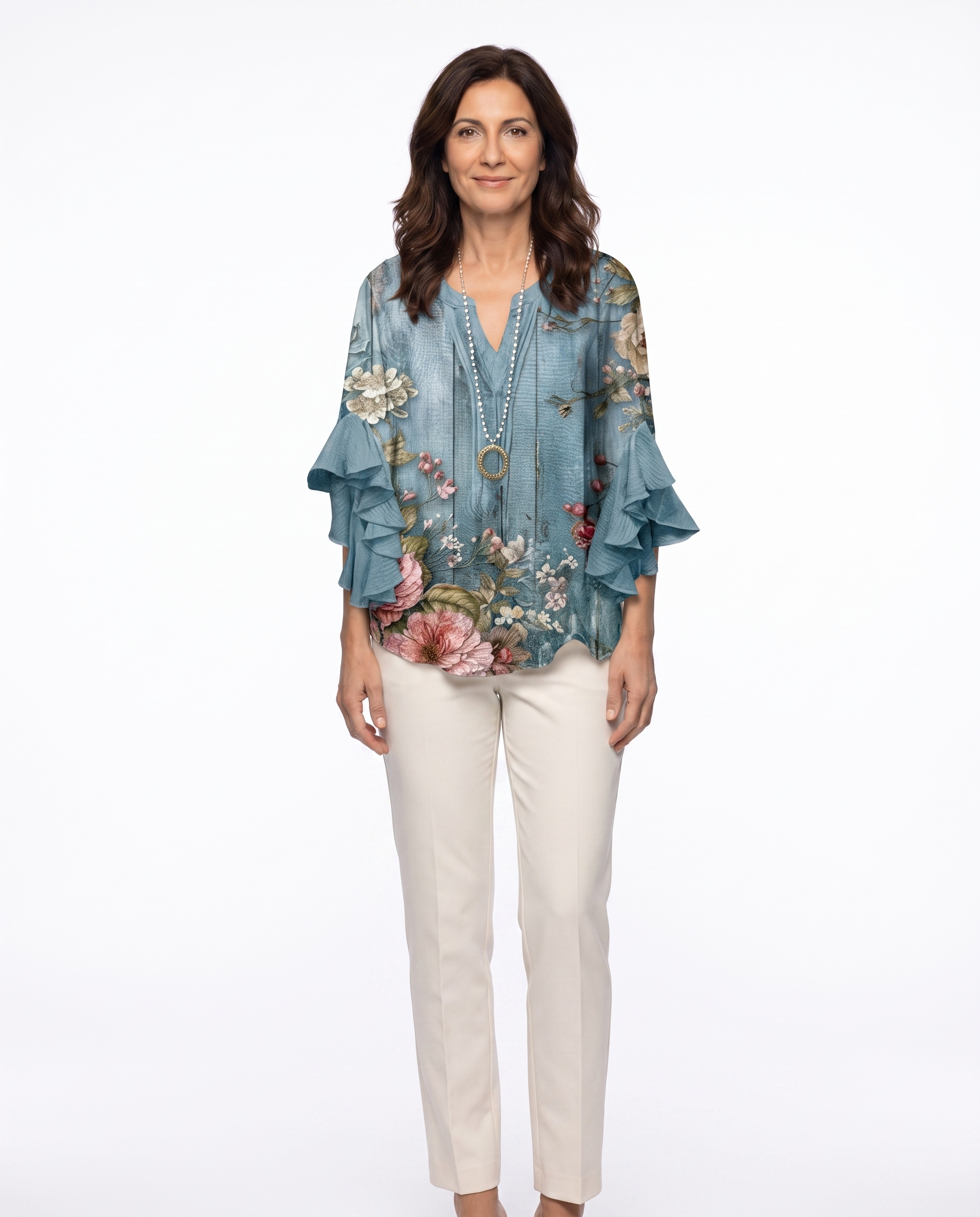 Bloemenblouse met Volant Mouwen
