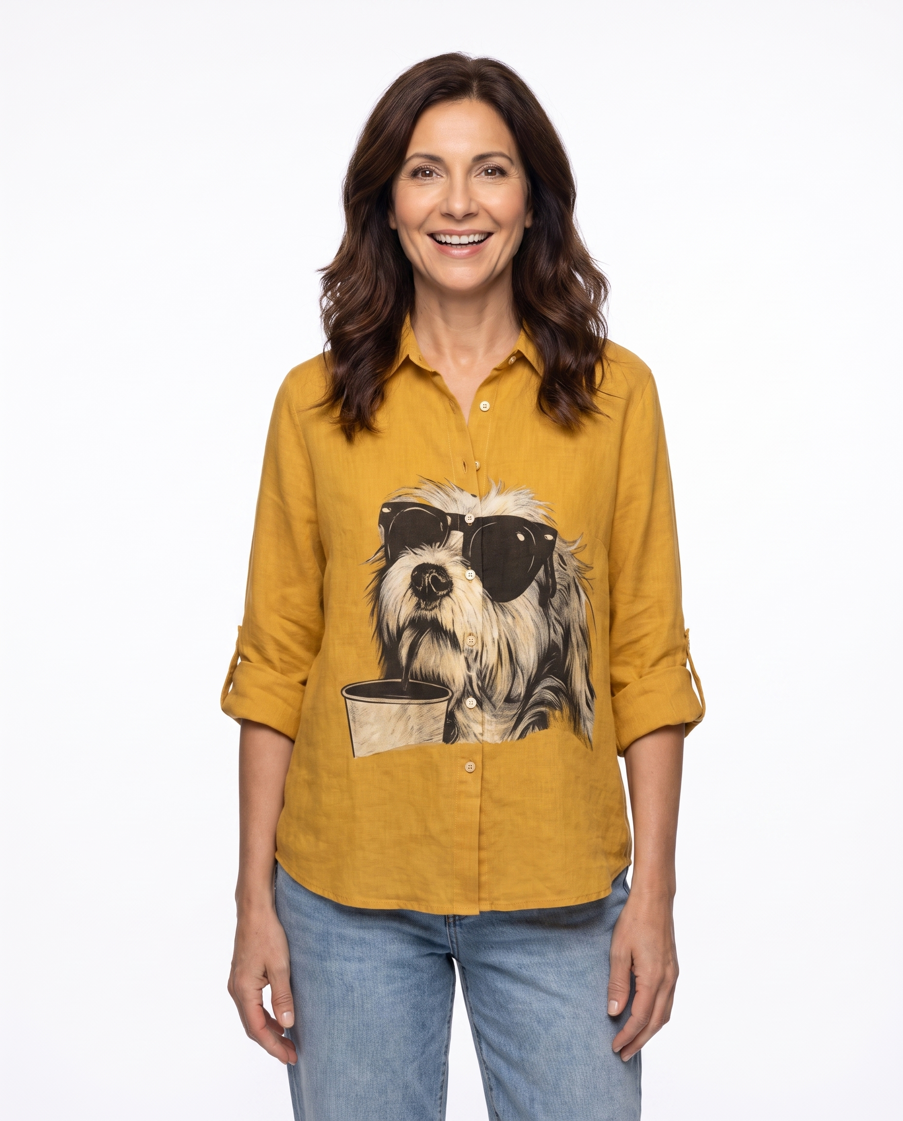 Linnen Blouse met Hondenprint