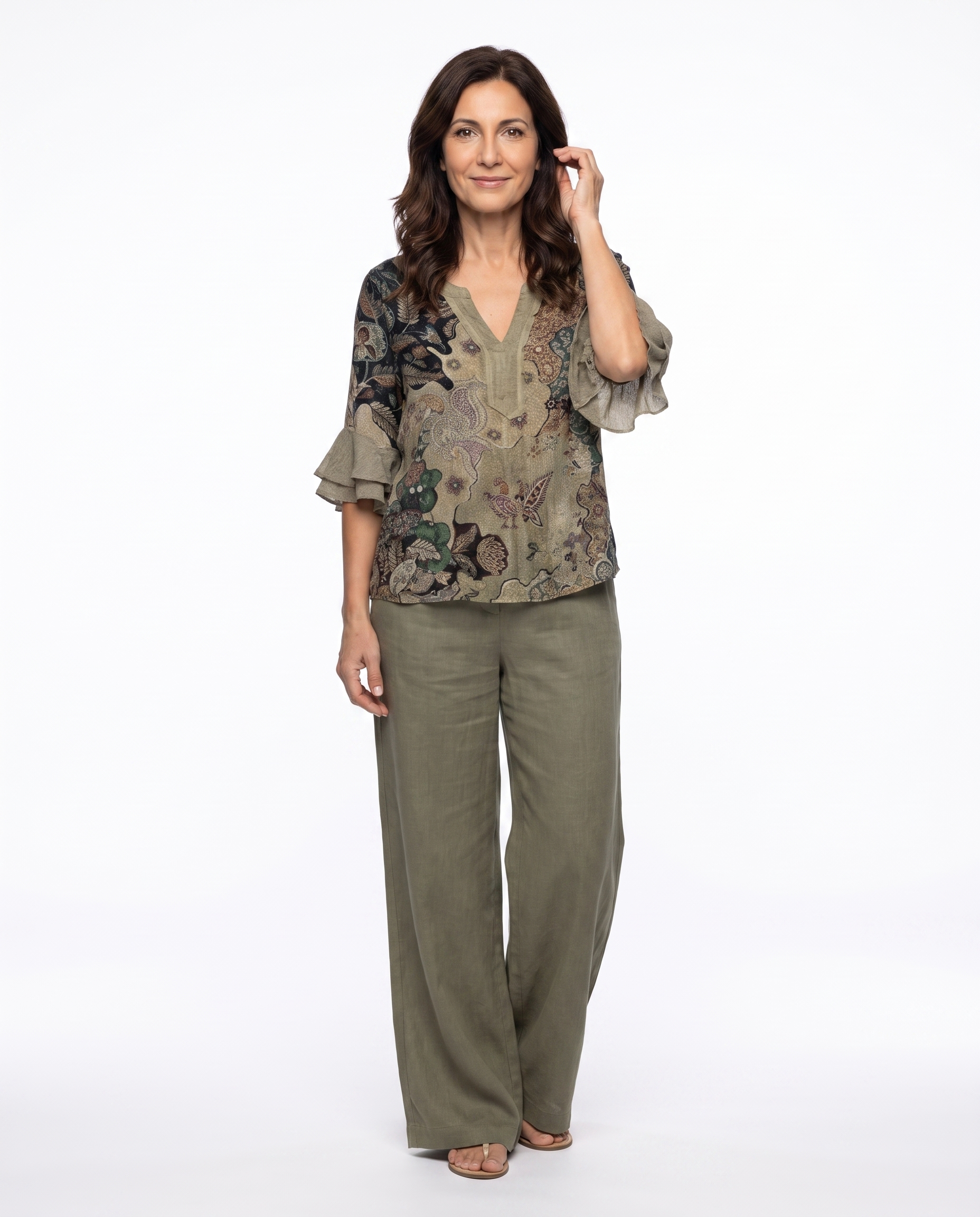 Paisley Print Blouse met Ruche Mouwen