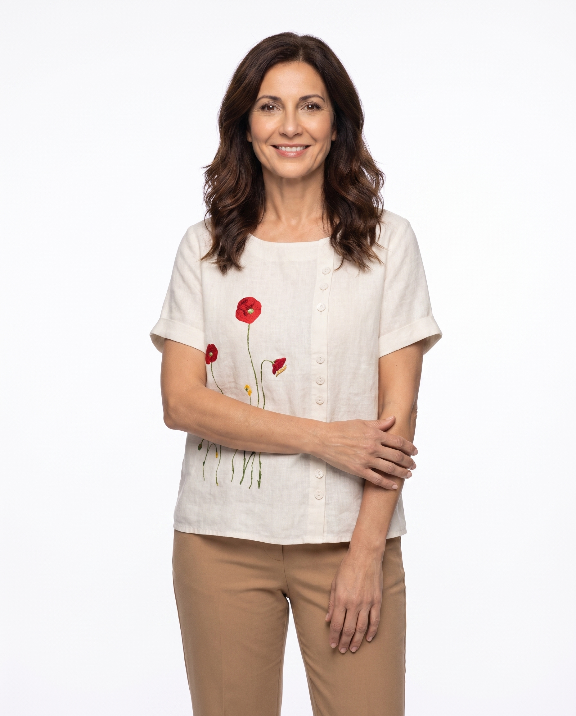 Linnen Blouse met Bloemenborduursel