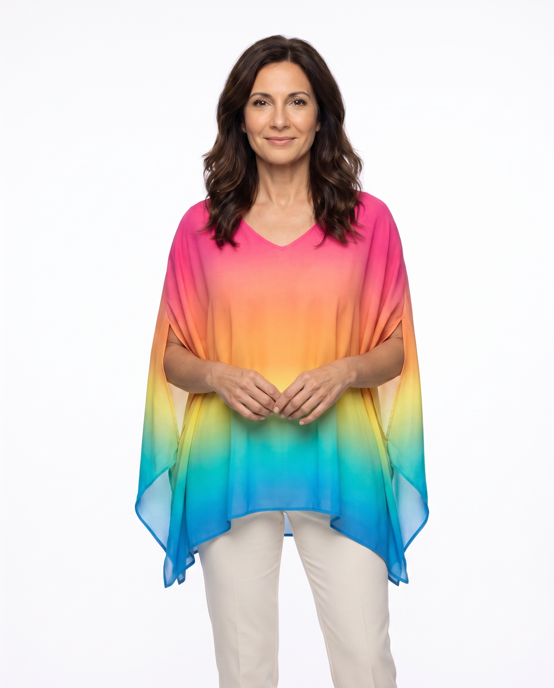 Asymmetrische Poncho-blouse met V-hals