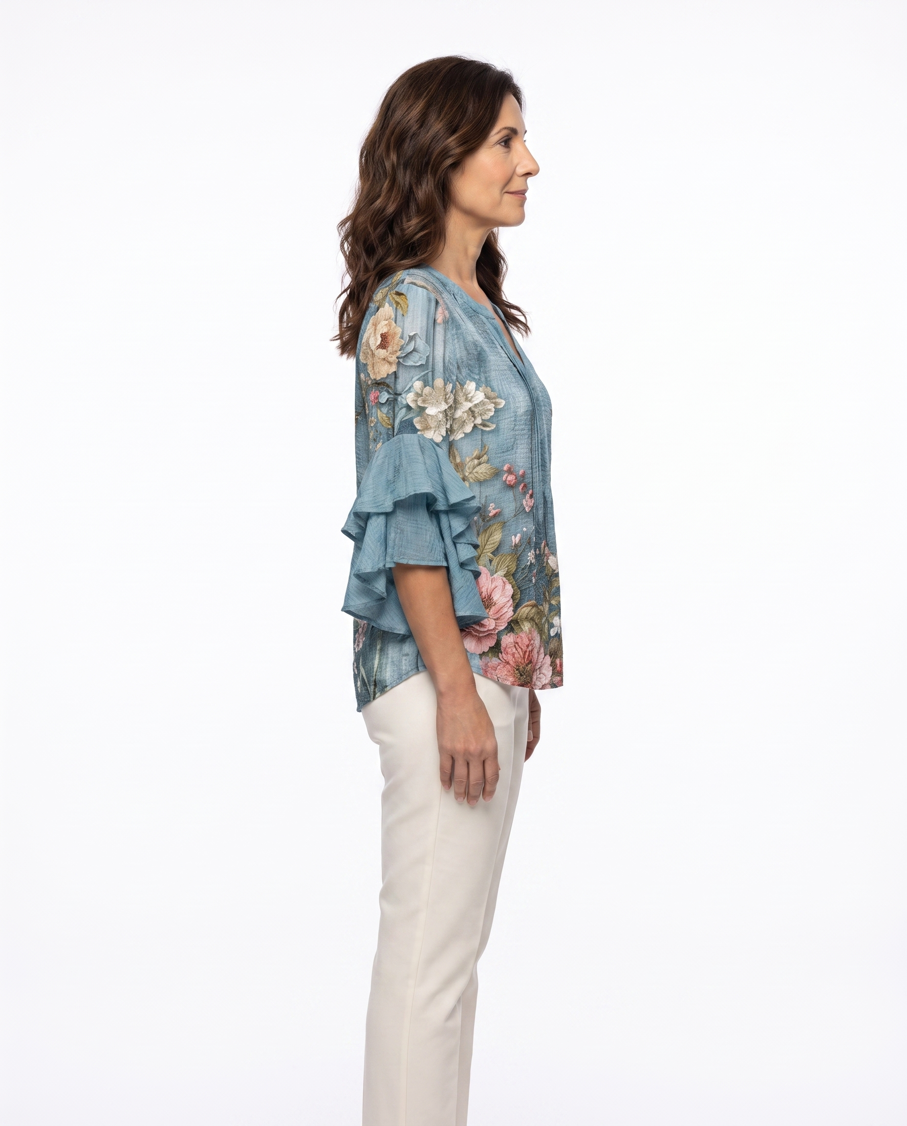 Bloemenblouse met Volant Mouwen