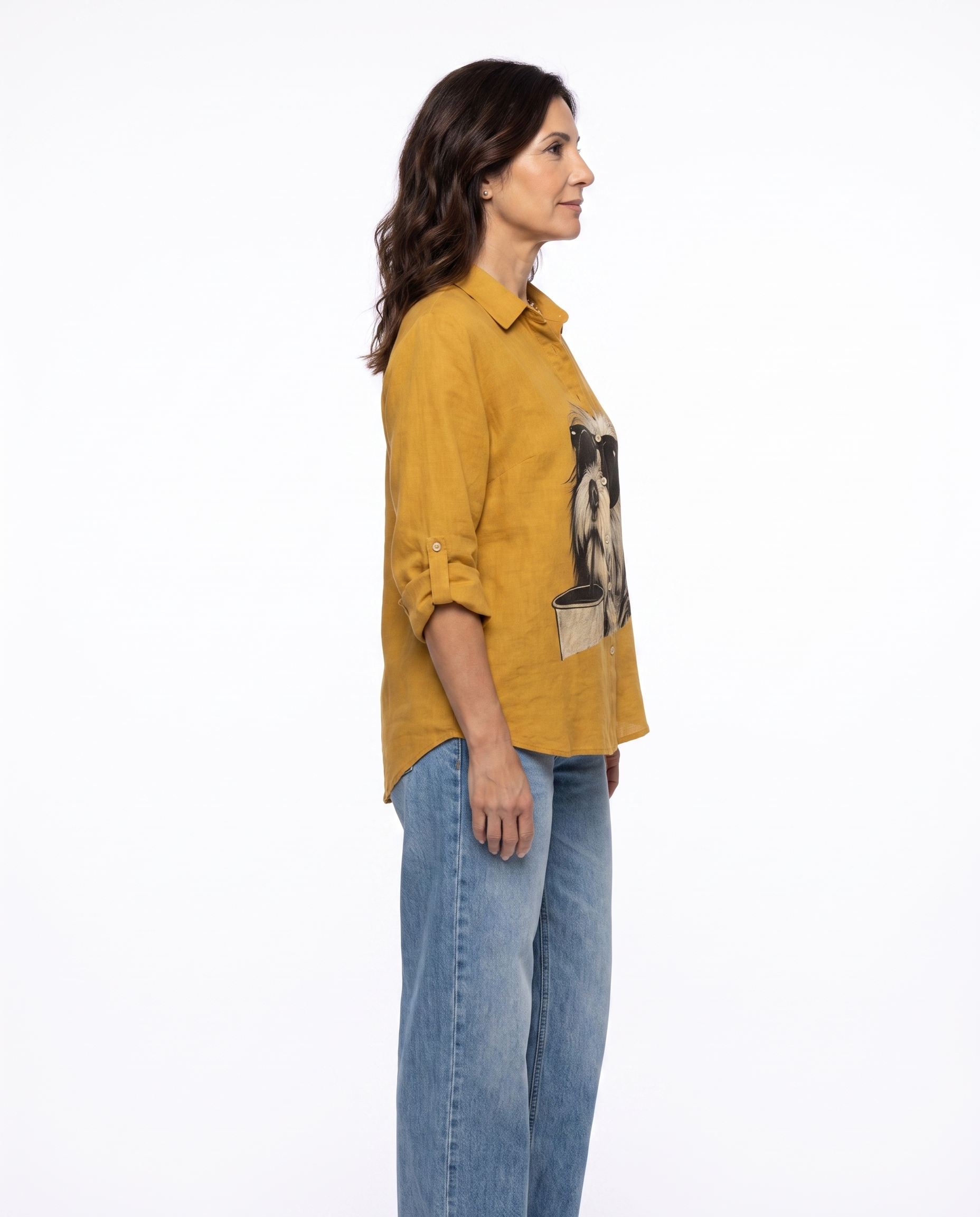Linnen Blouse met Hondenprint