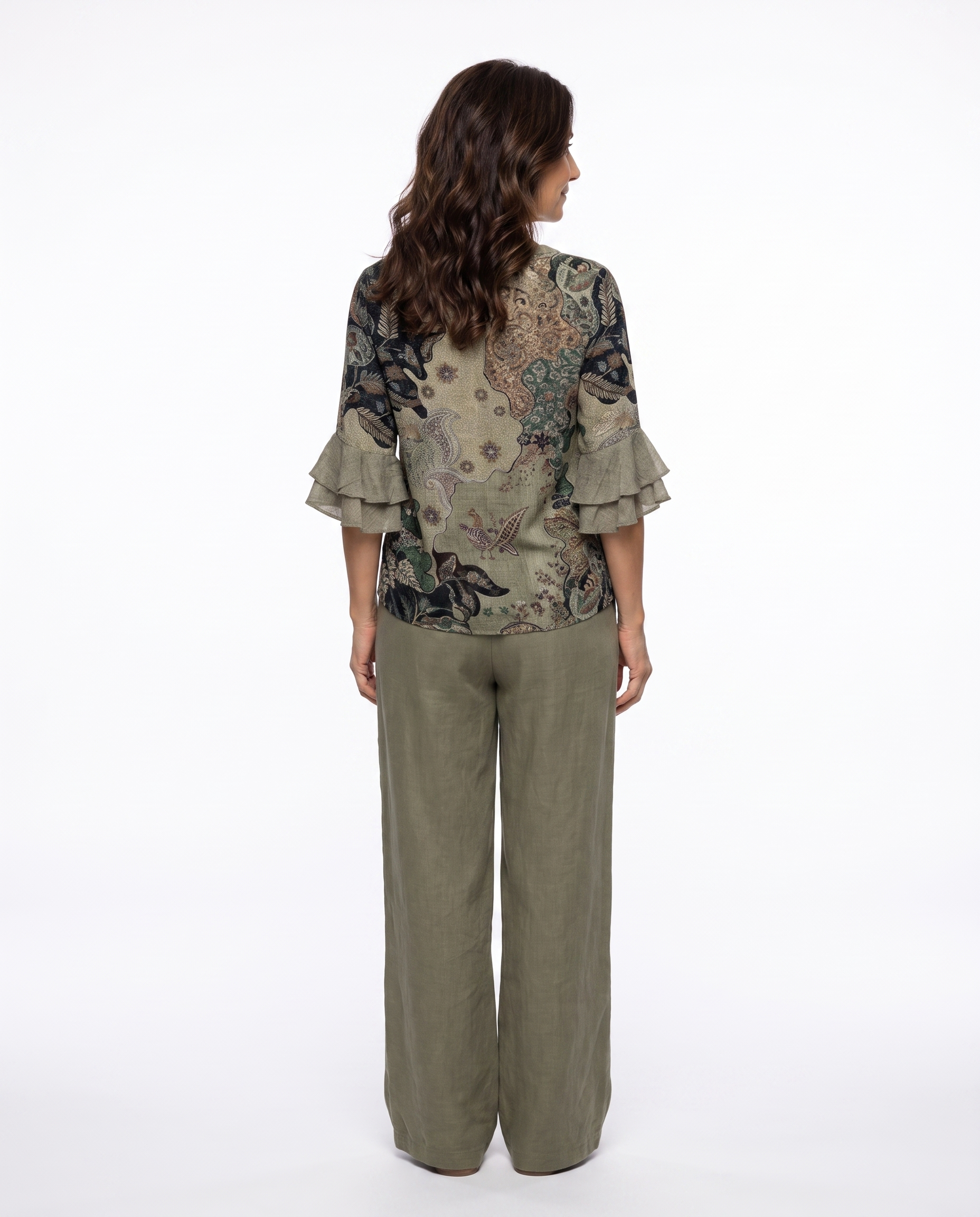Paisley Print Blouse met Ruche Mouwen