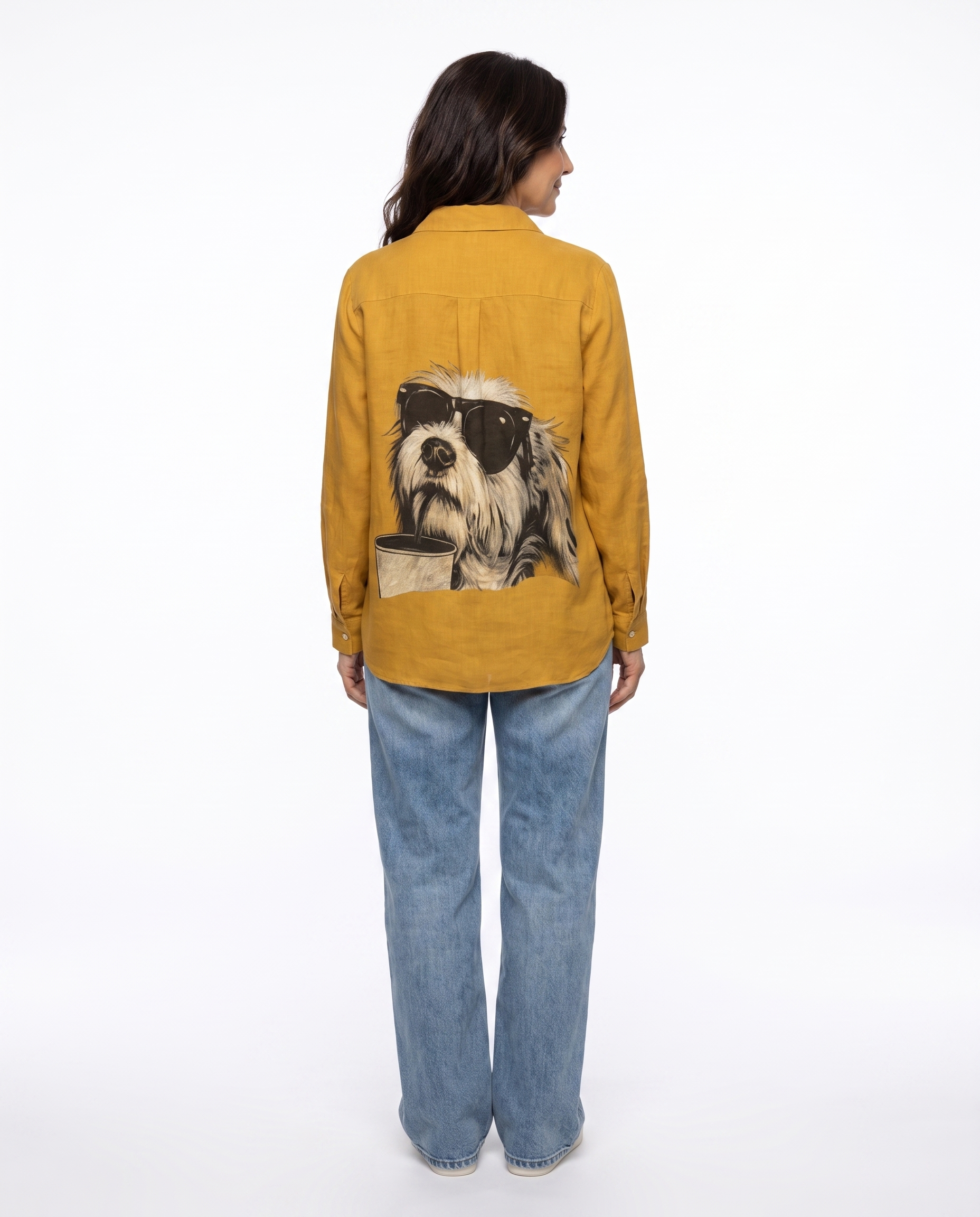 Linnen Blouse met Hondenprint