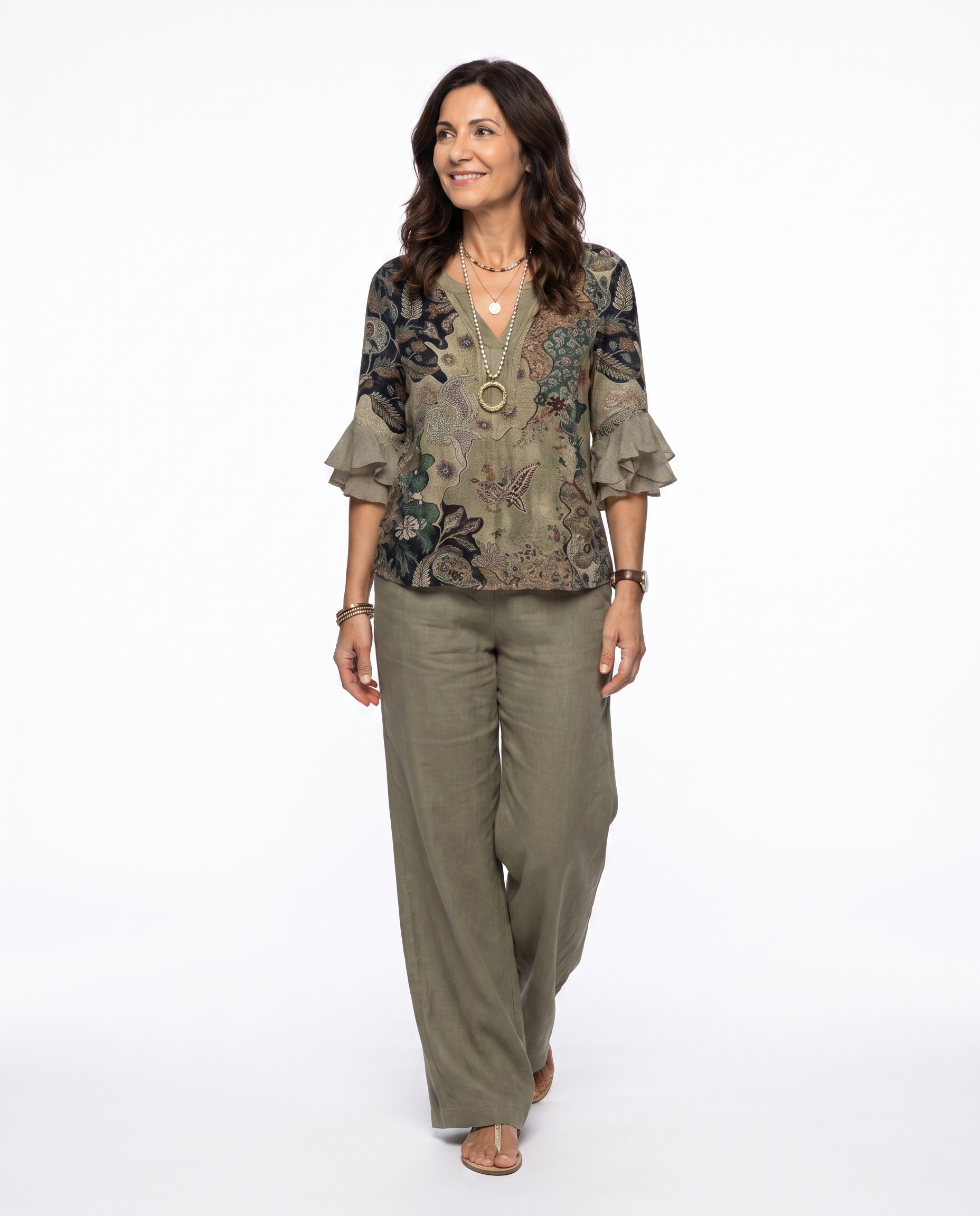 Paisley Print Blouse met Ruche Mouwen