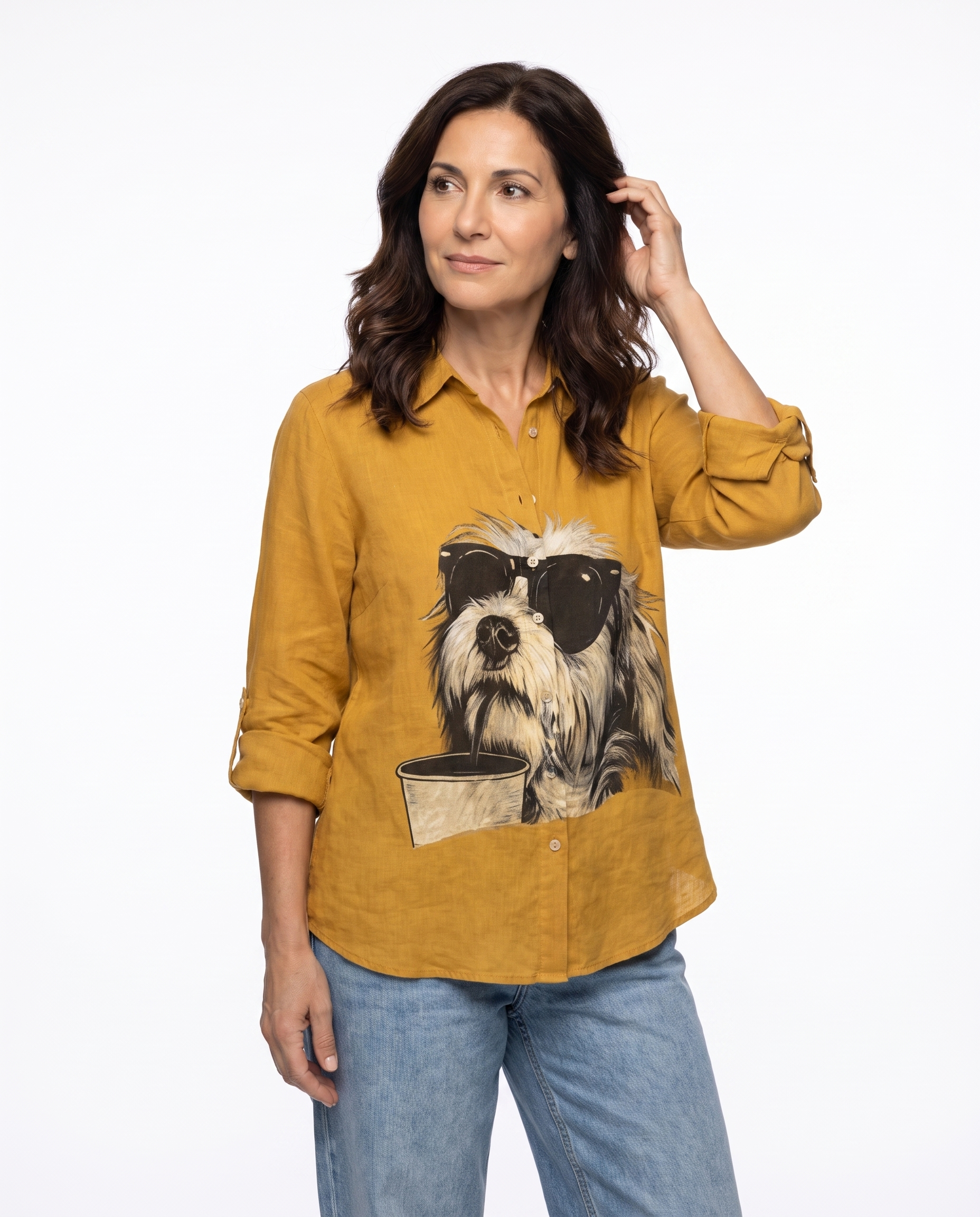 Linnen Blouse met Hondenprint