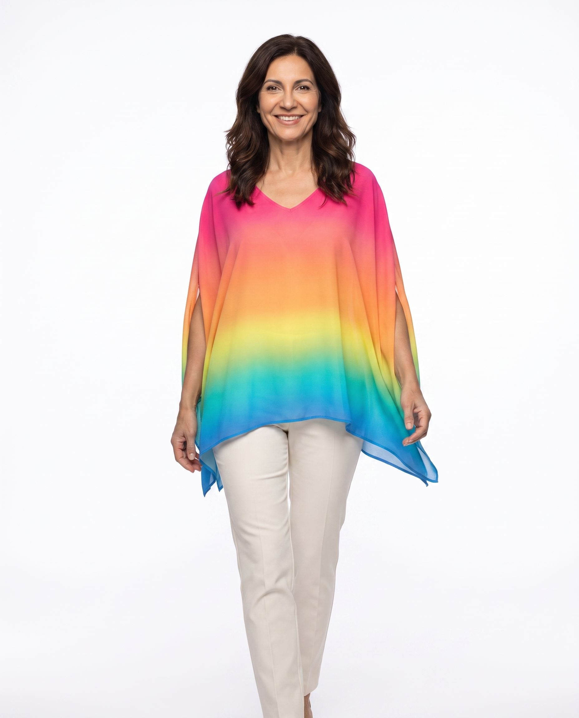 Asymmetrische Poncho-blouse met V-hals