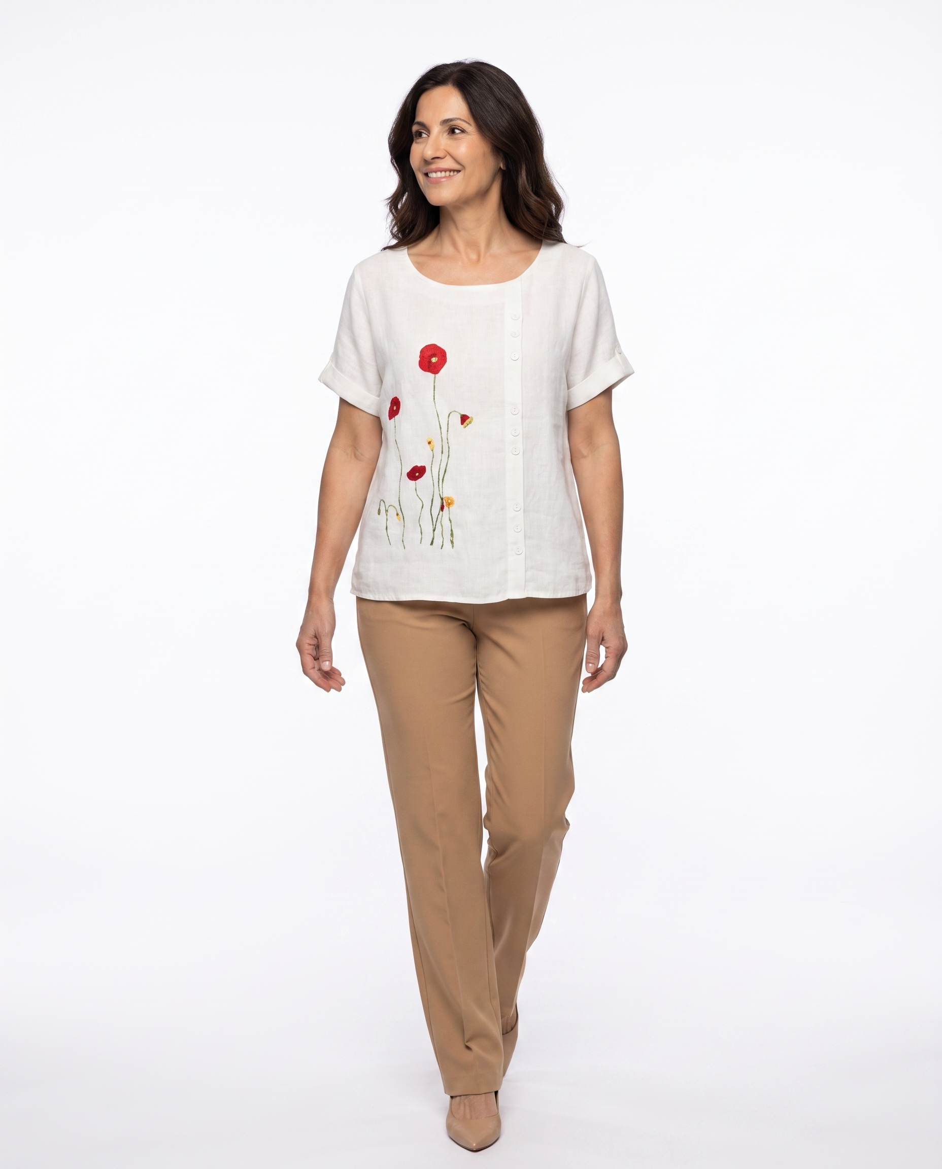 Linnen Blouse met Bloemenborduursel