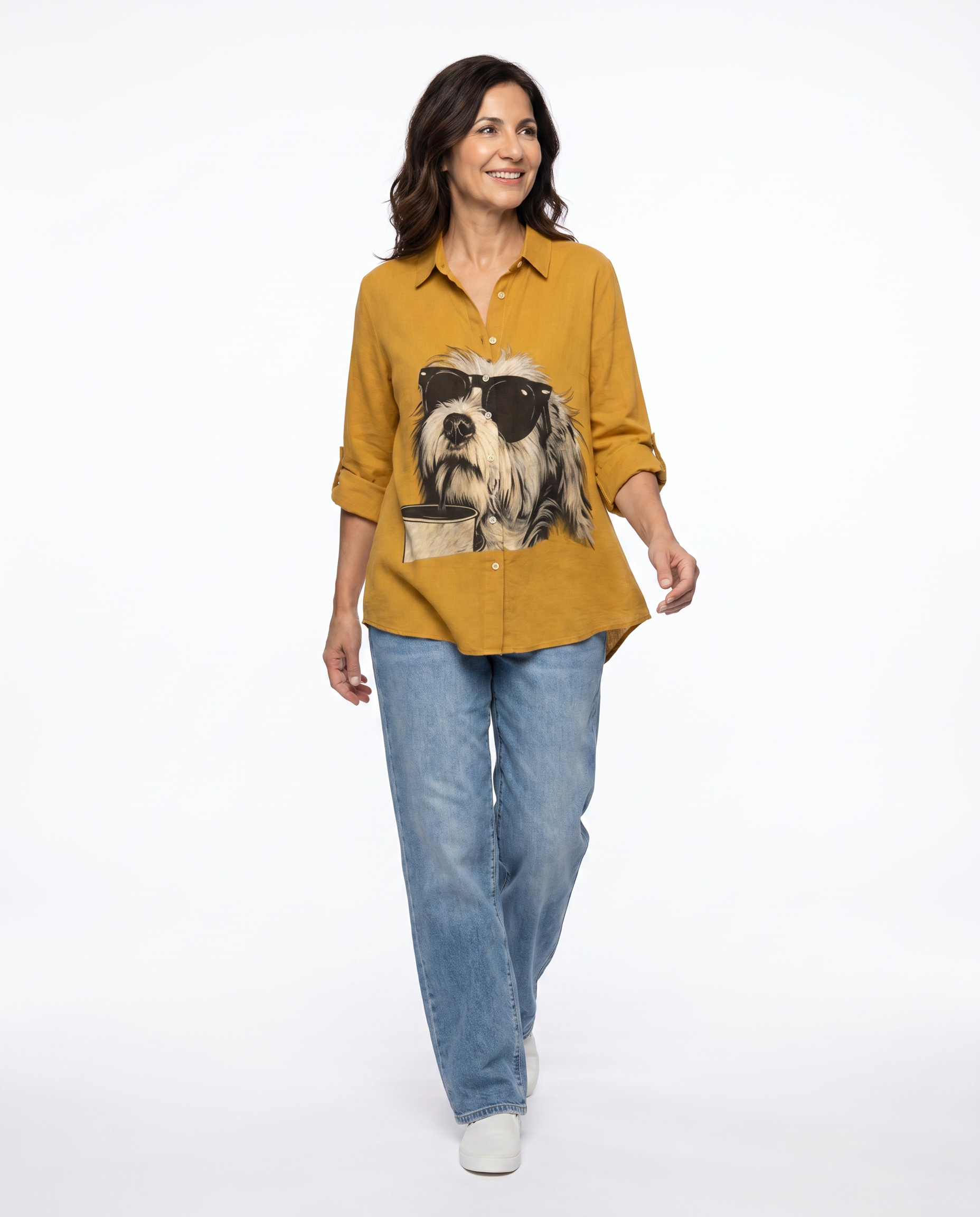 Linnen Blouse met Hondenprint