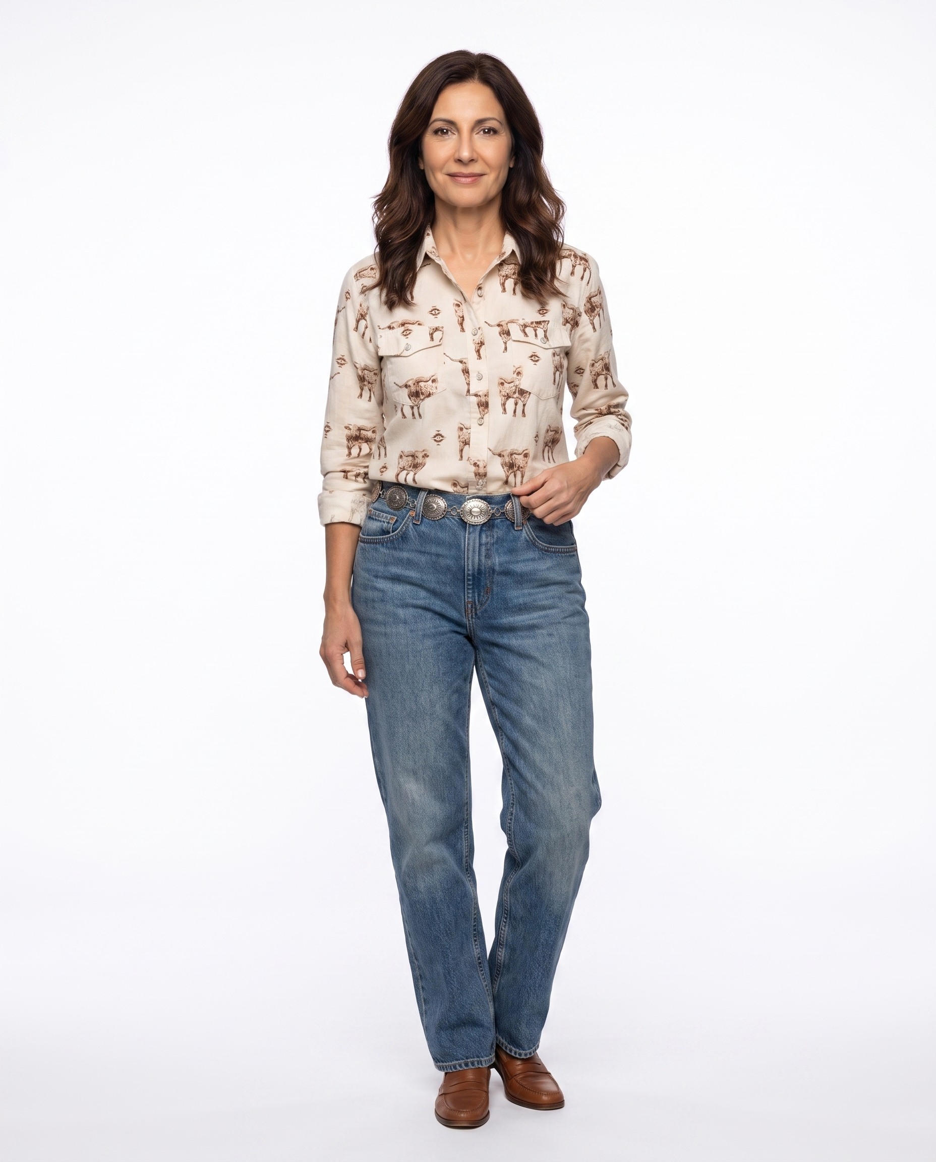 Western Blouse met Longhorn Print