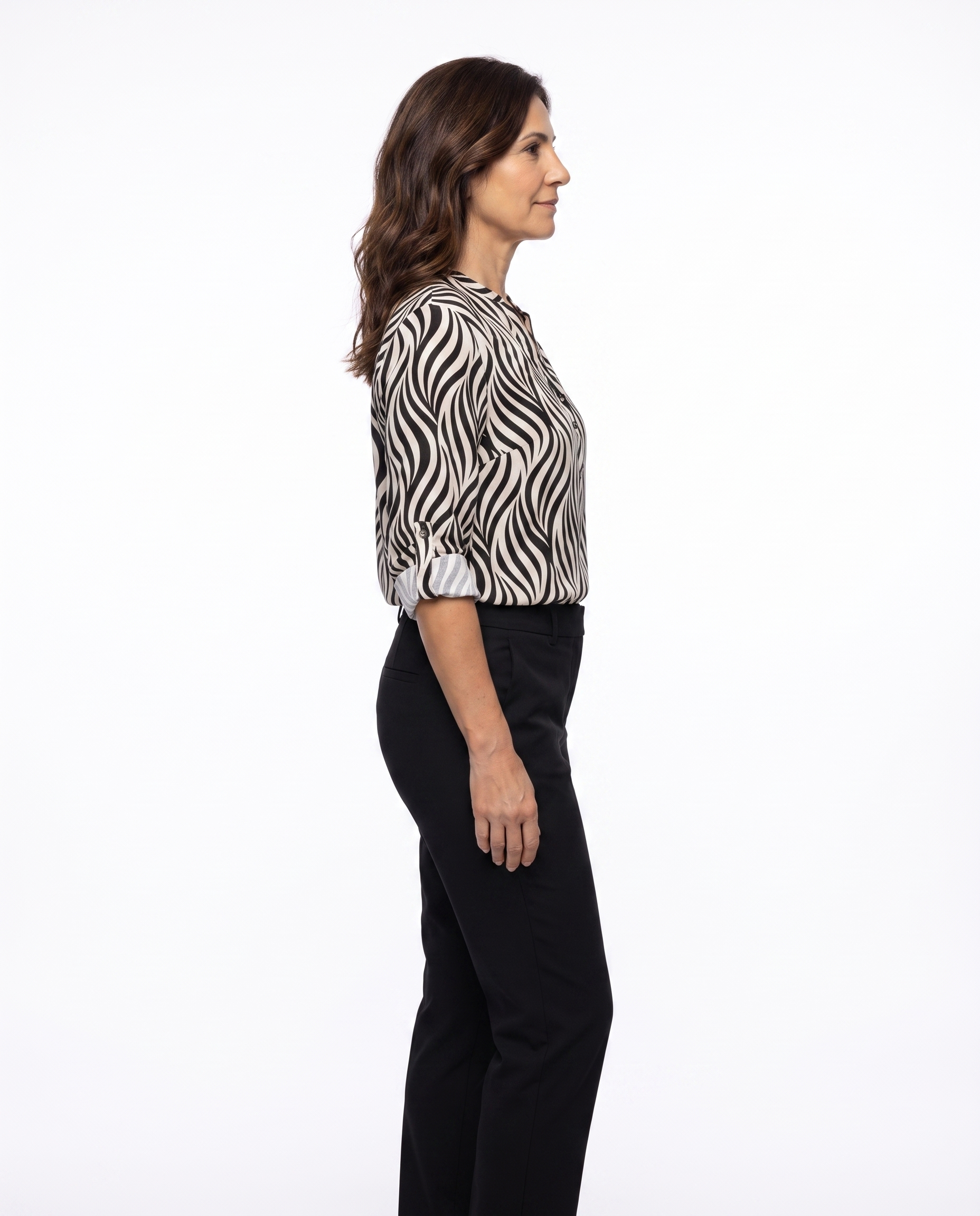 Golfprint Blouse met Opgerolde Mouw