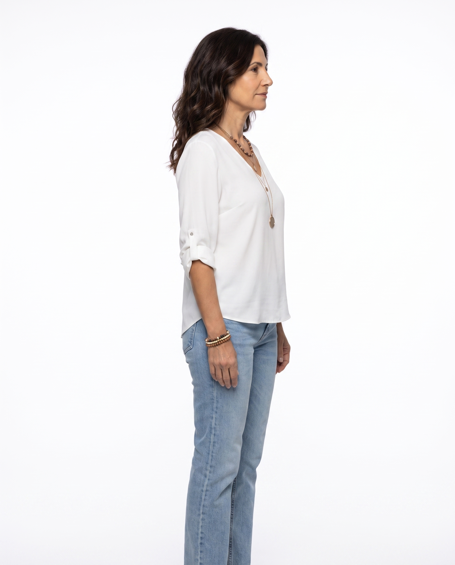 Blouse met V-hals en Oprolbare Mouwen