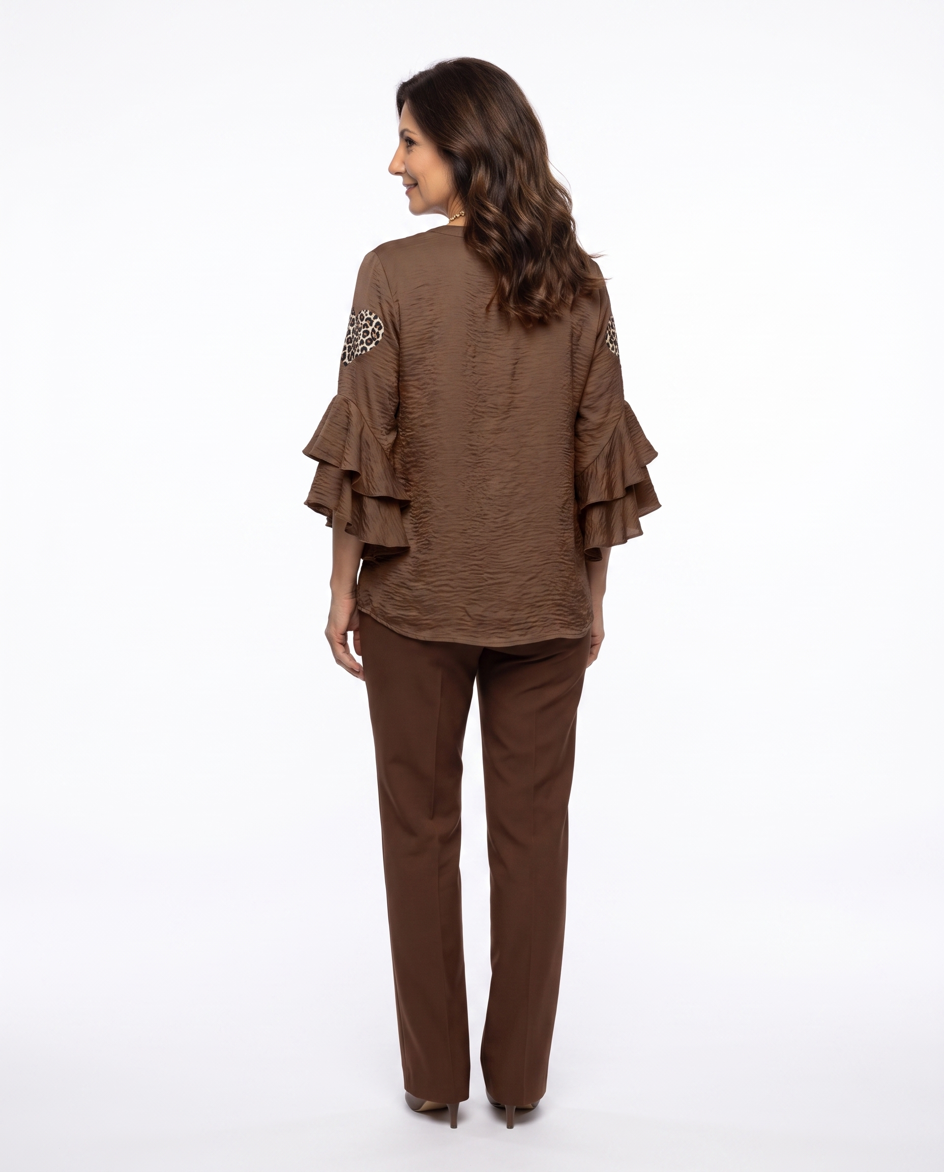 Blouse met Luipaardhart en Volant Mouwen