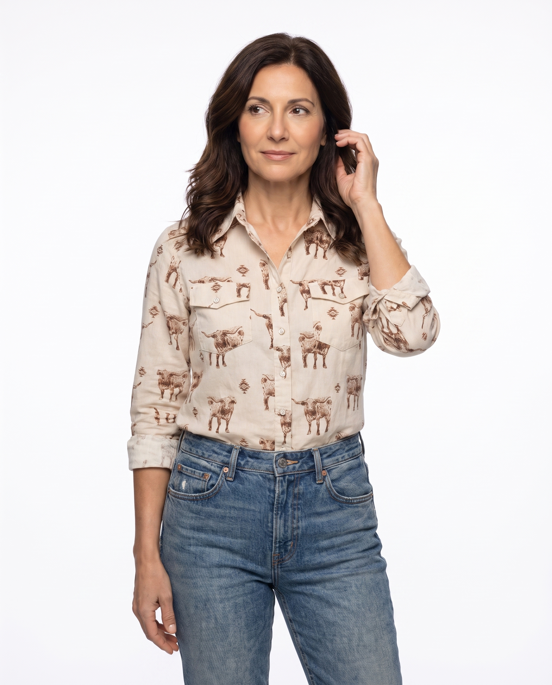 Western Blouse met Longhorn Print