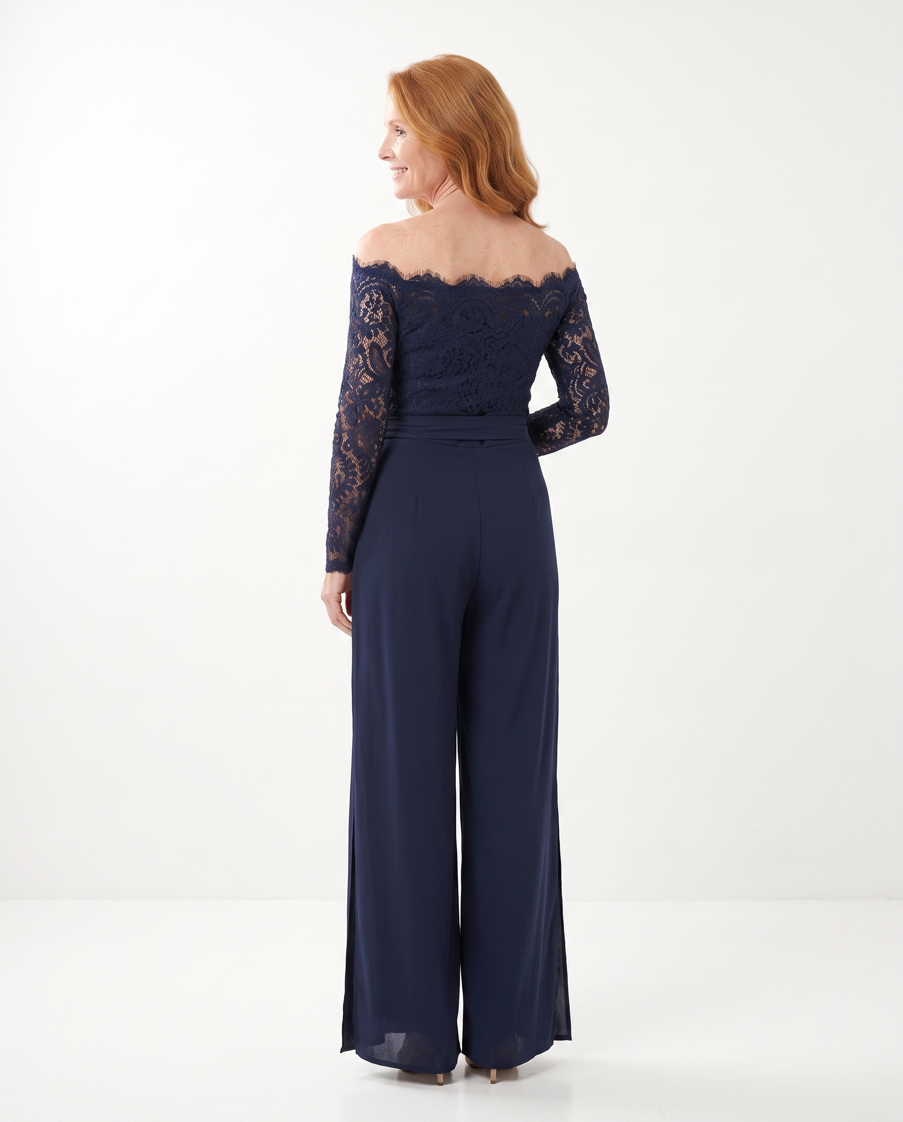 Kanten Jumpsuit met Blote Schouders en Split
