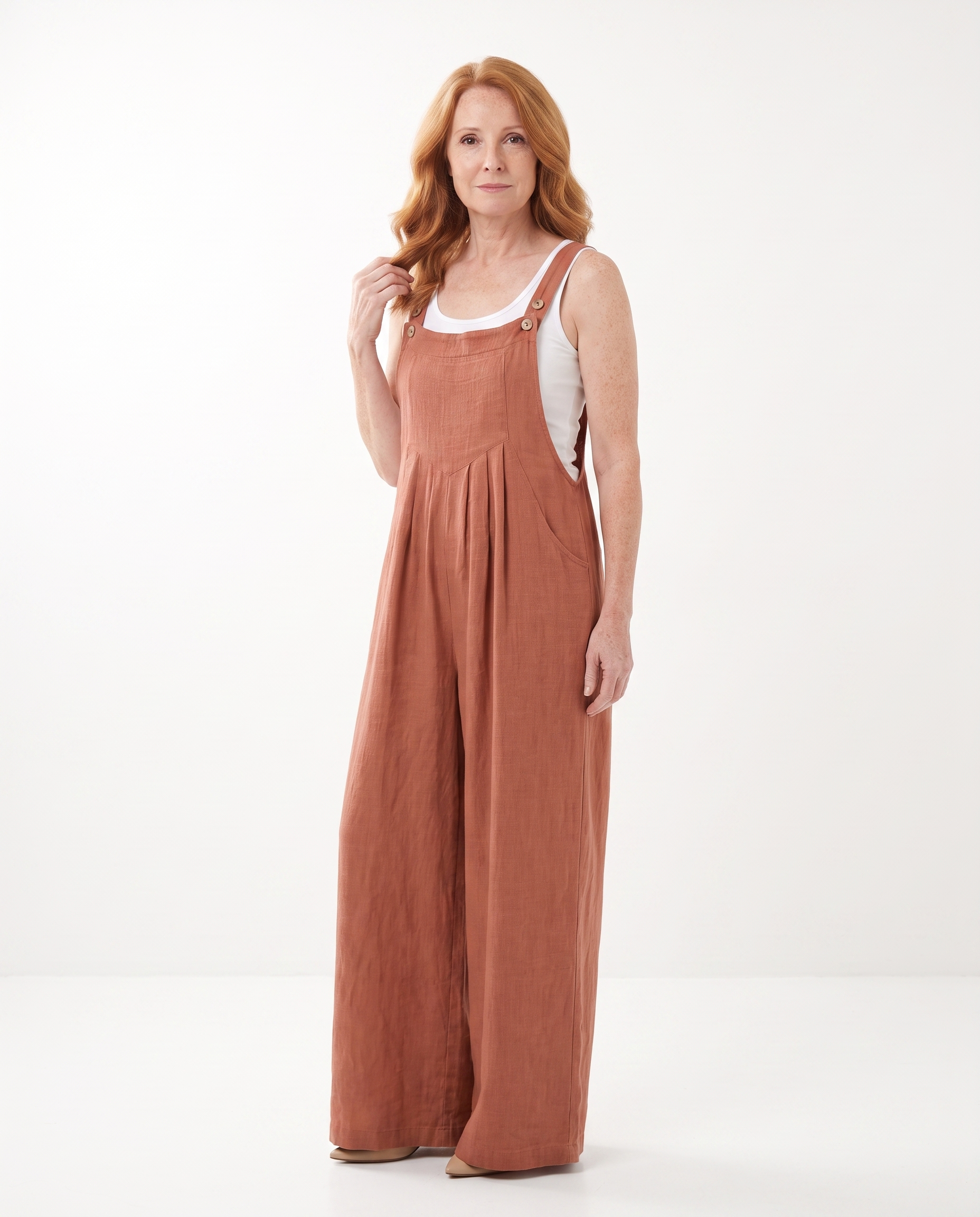 Linnen Jumpsuit met Wijde Pijpen en Bretels