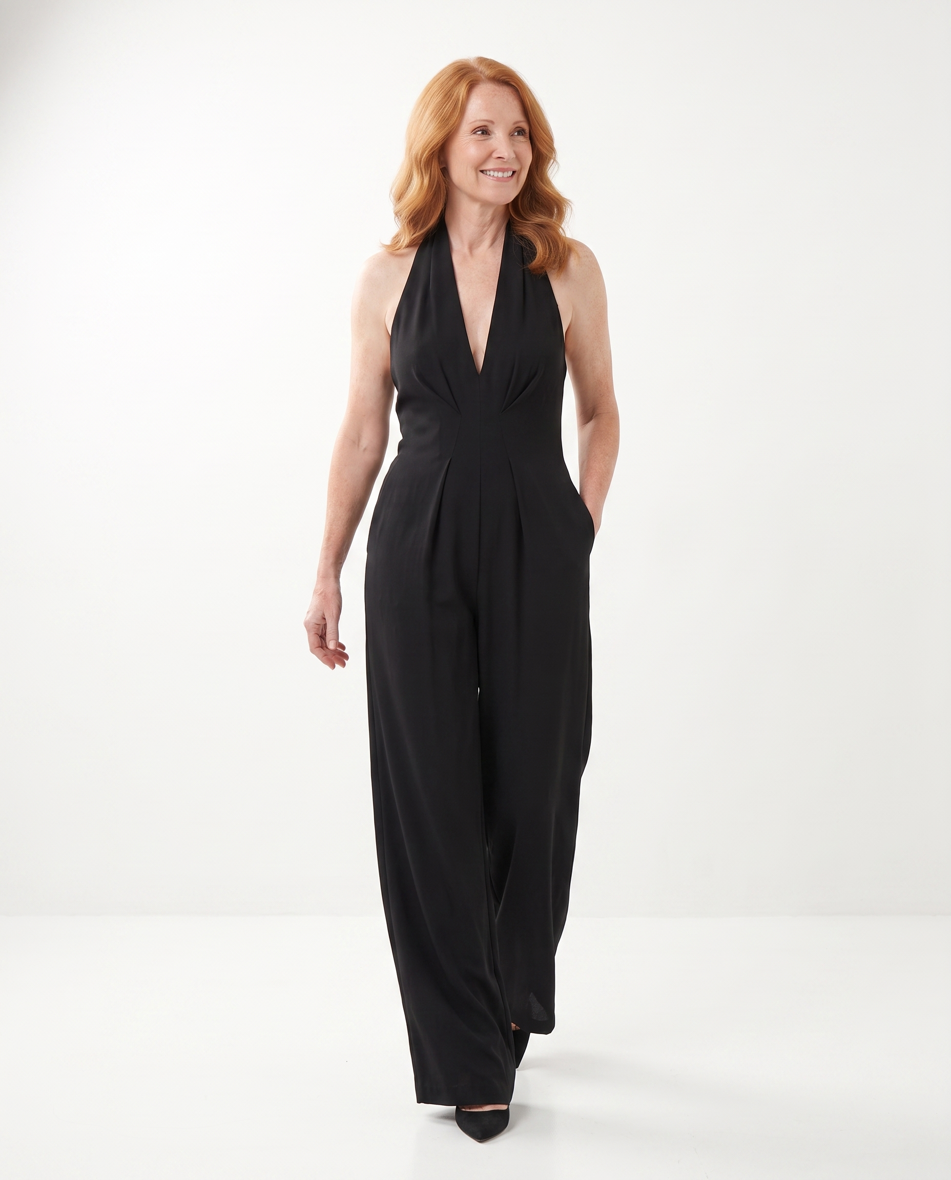 Halterjumpsuit met Diepe V-hals en Wijde Pijpen
