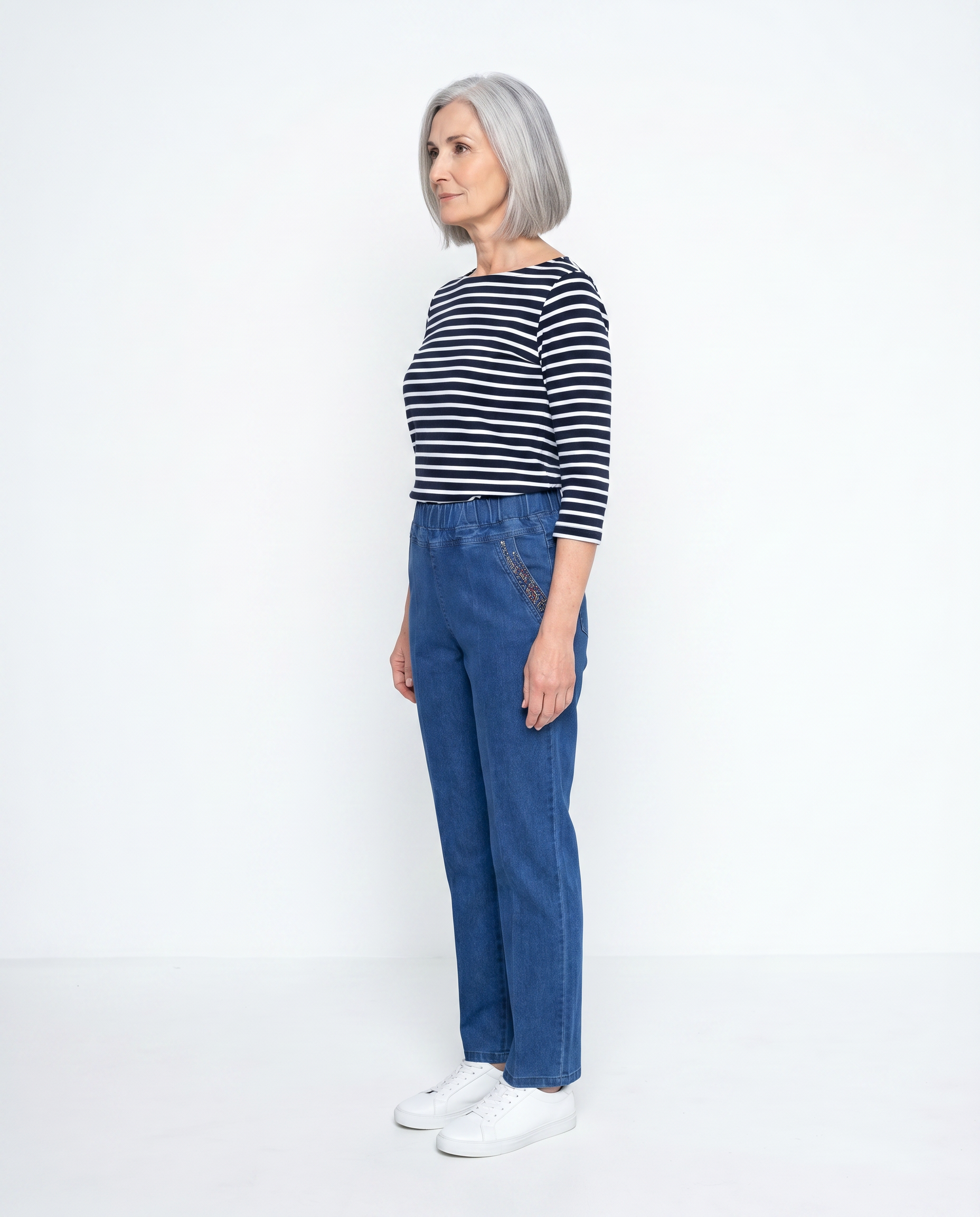 Stretch Jeans met Elastische Taille en Steekzakken