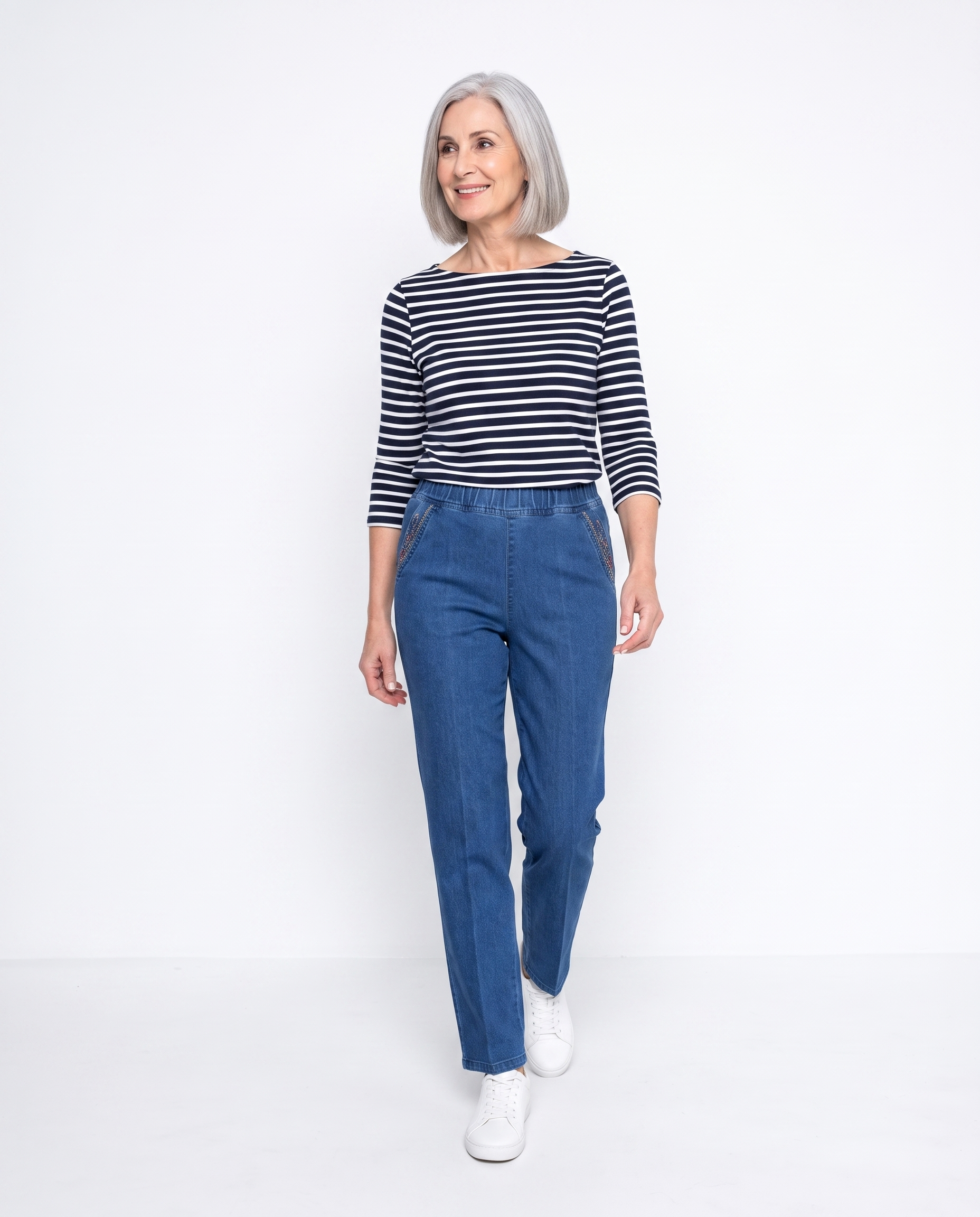Stretch Jeans met Elastische Taille en Steekzakken