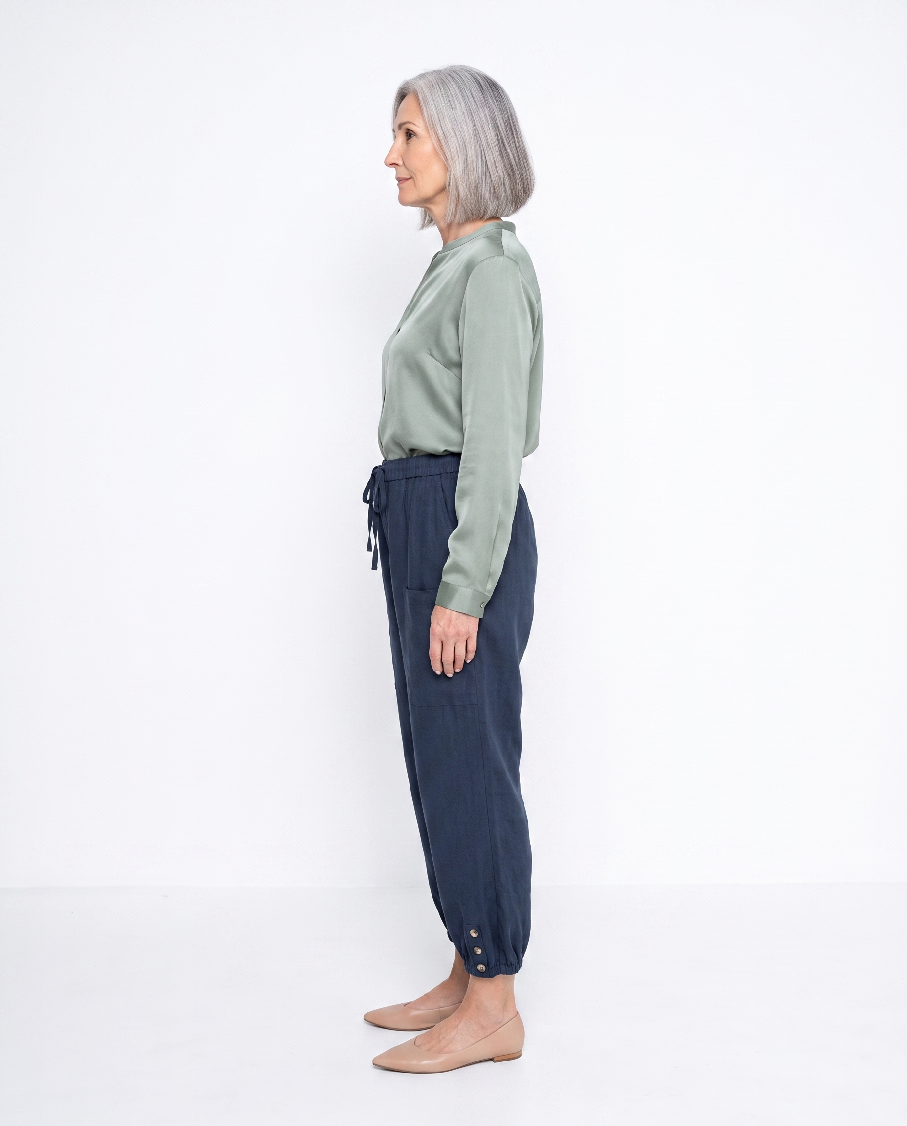 Linnen Broek met Elastische Taille en Knoopdetail