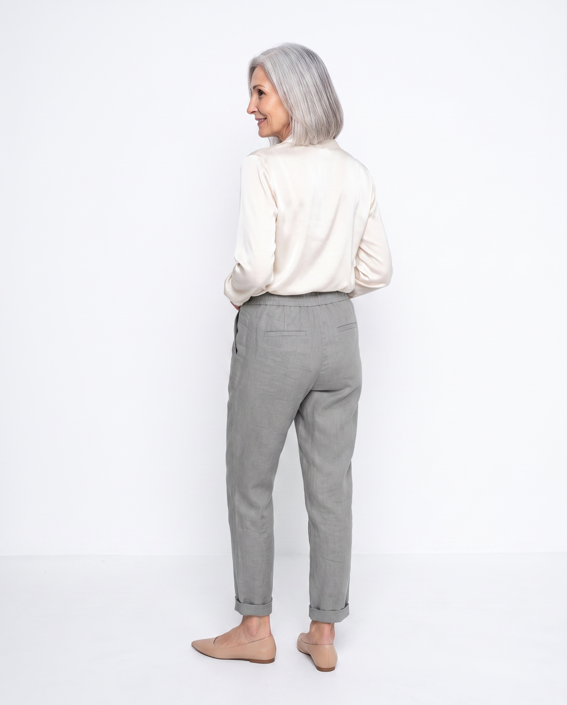 Linnen Pantalon met Elastische Taille en Steekzakken