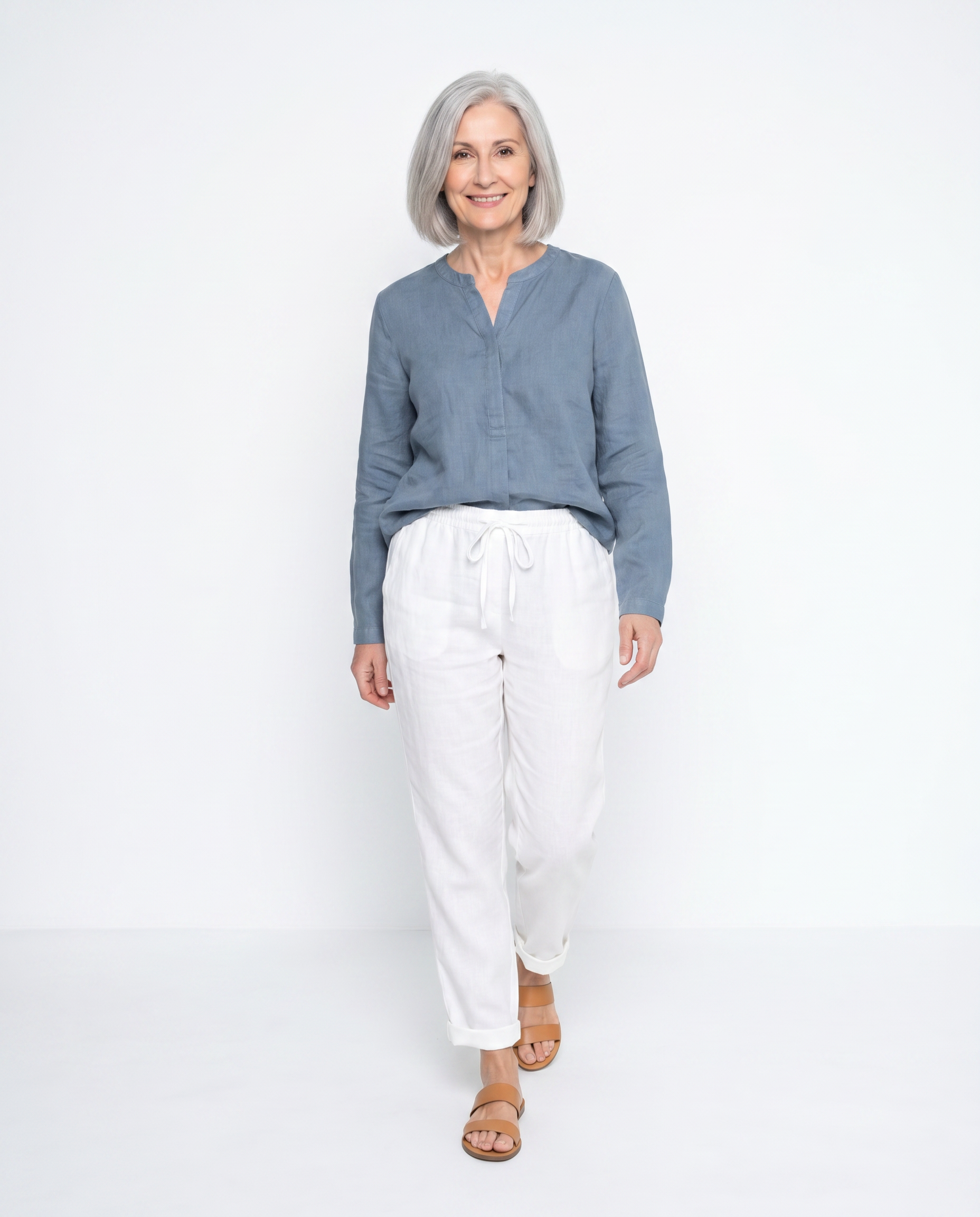 Linnen Broek met Elastische Taille en Steekzakken