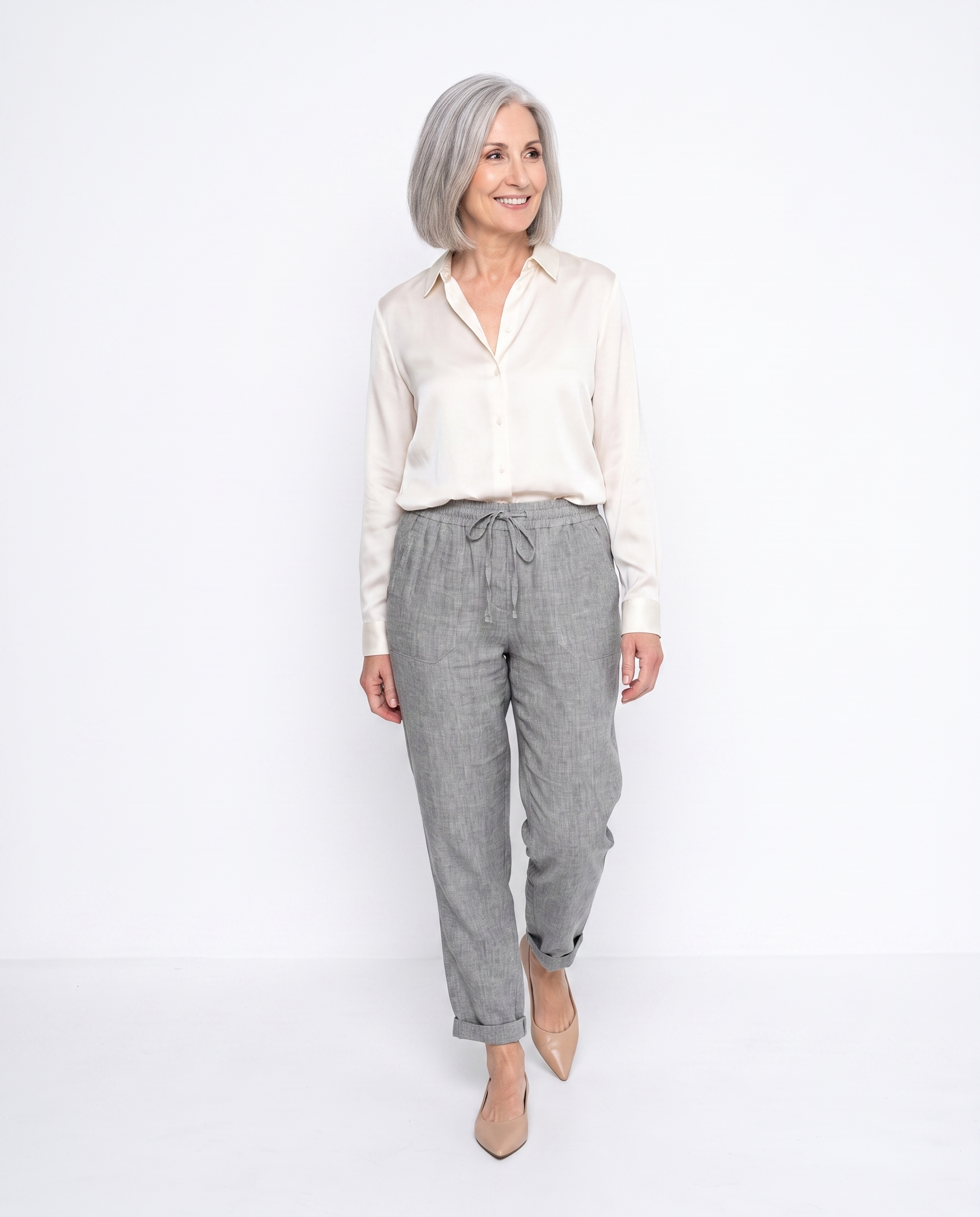 Linnen Pantalon met Elastische Taille en Steekzakken