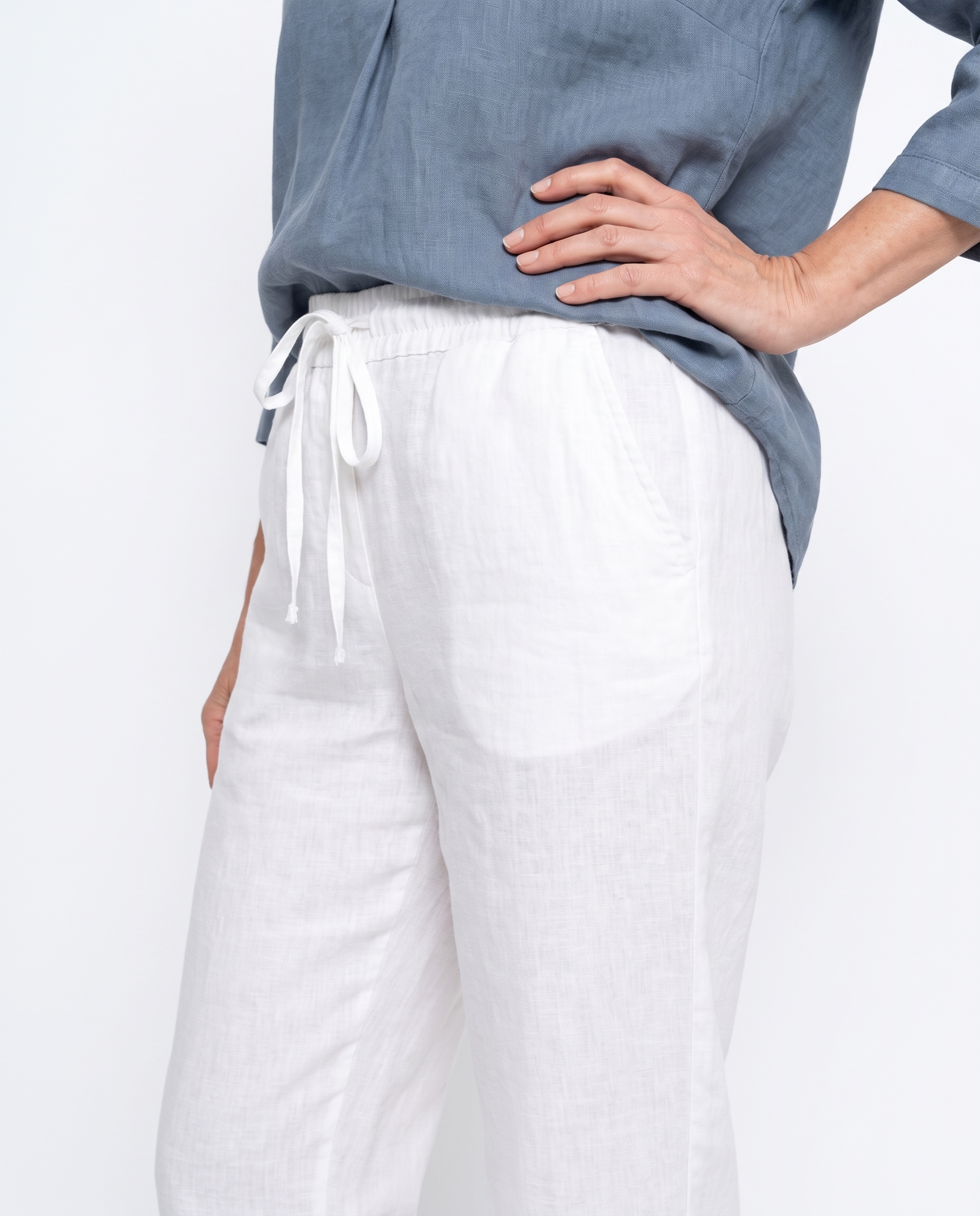 Linnen Broek met Elastische Taille en Steekzakken
