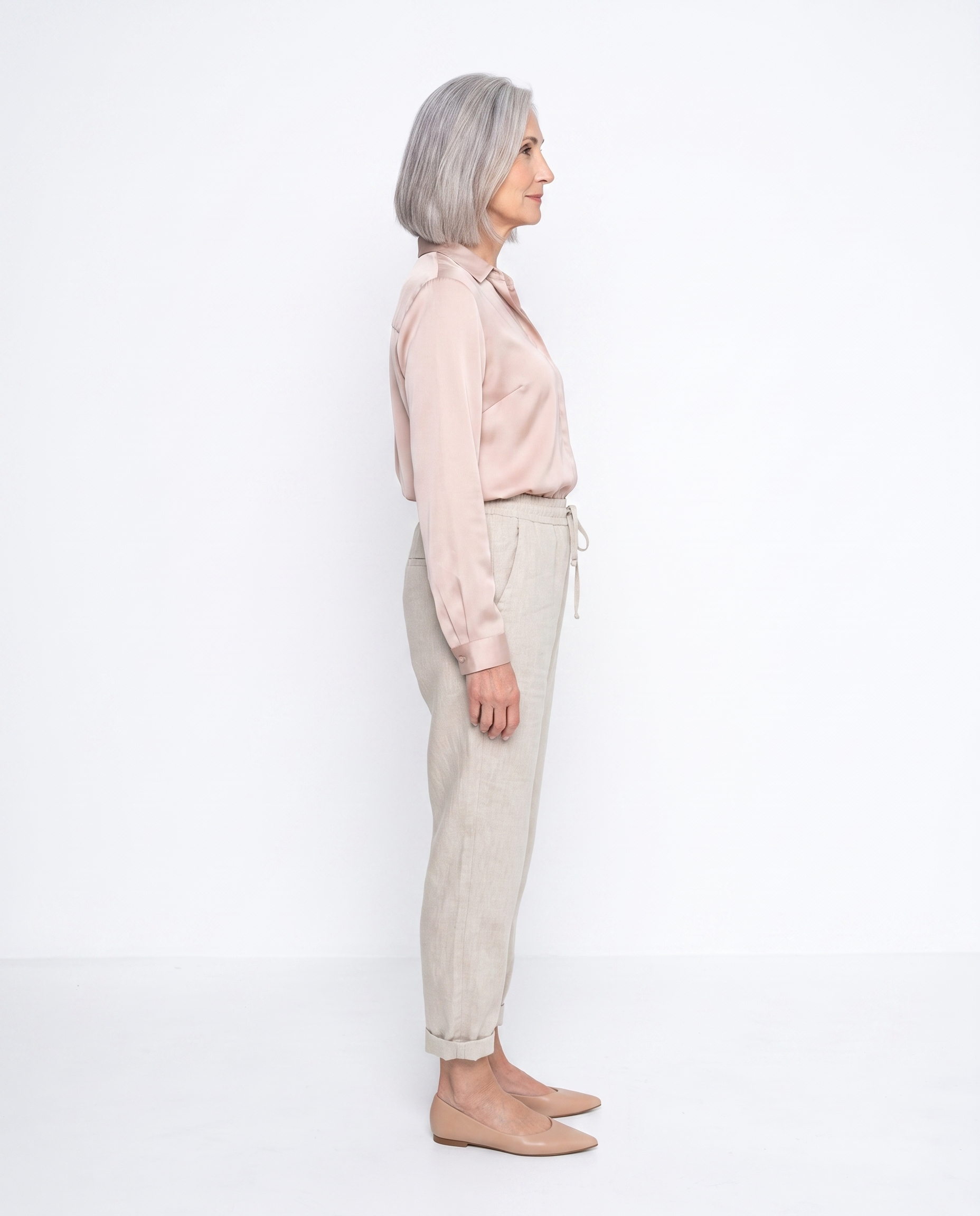 Linnen Broek met Elastische Taille en Omslag