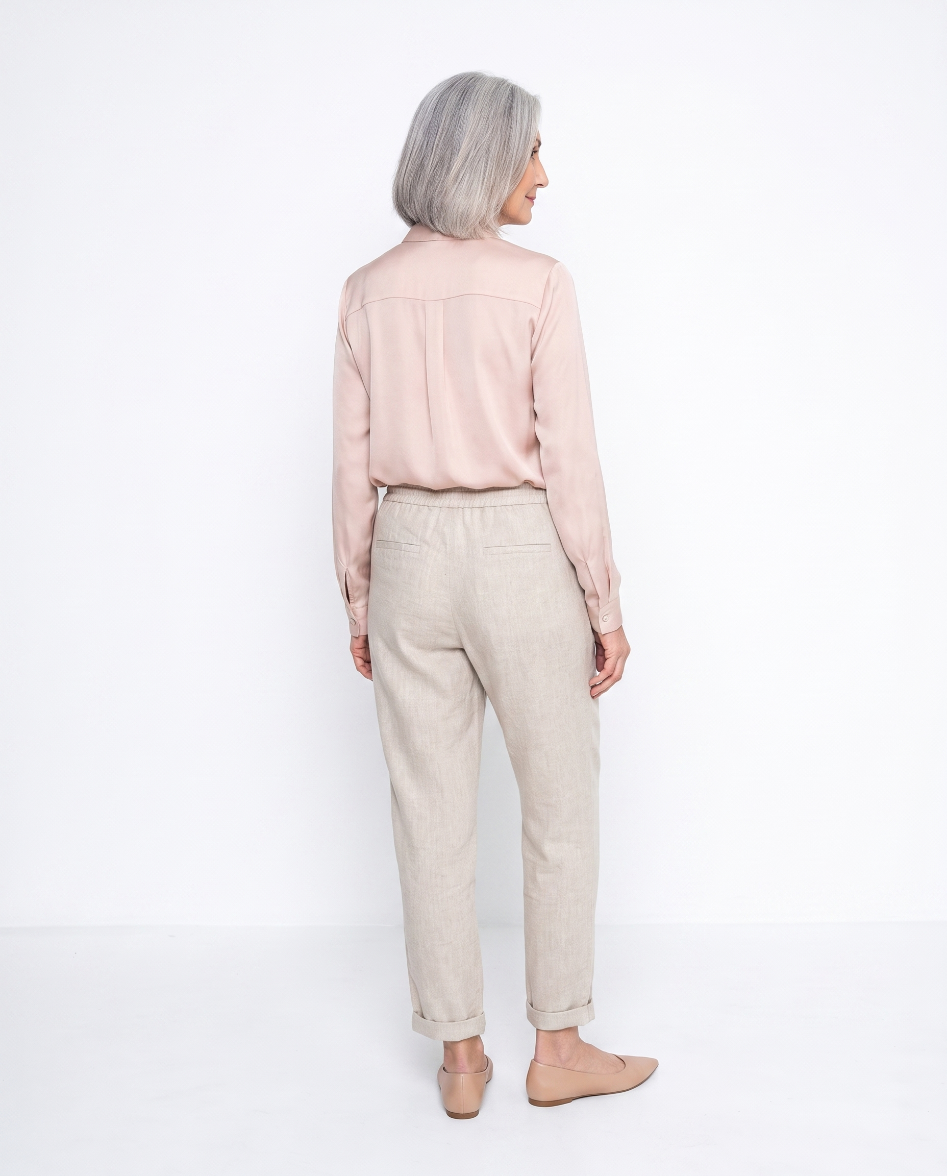 Linnen Broek met Elastische Taille en Omslag