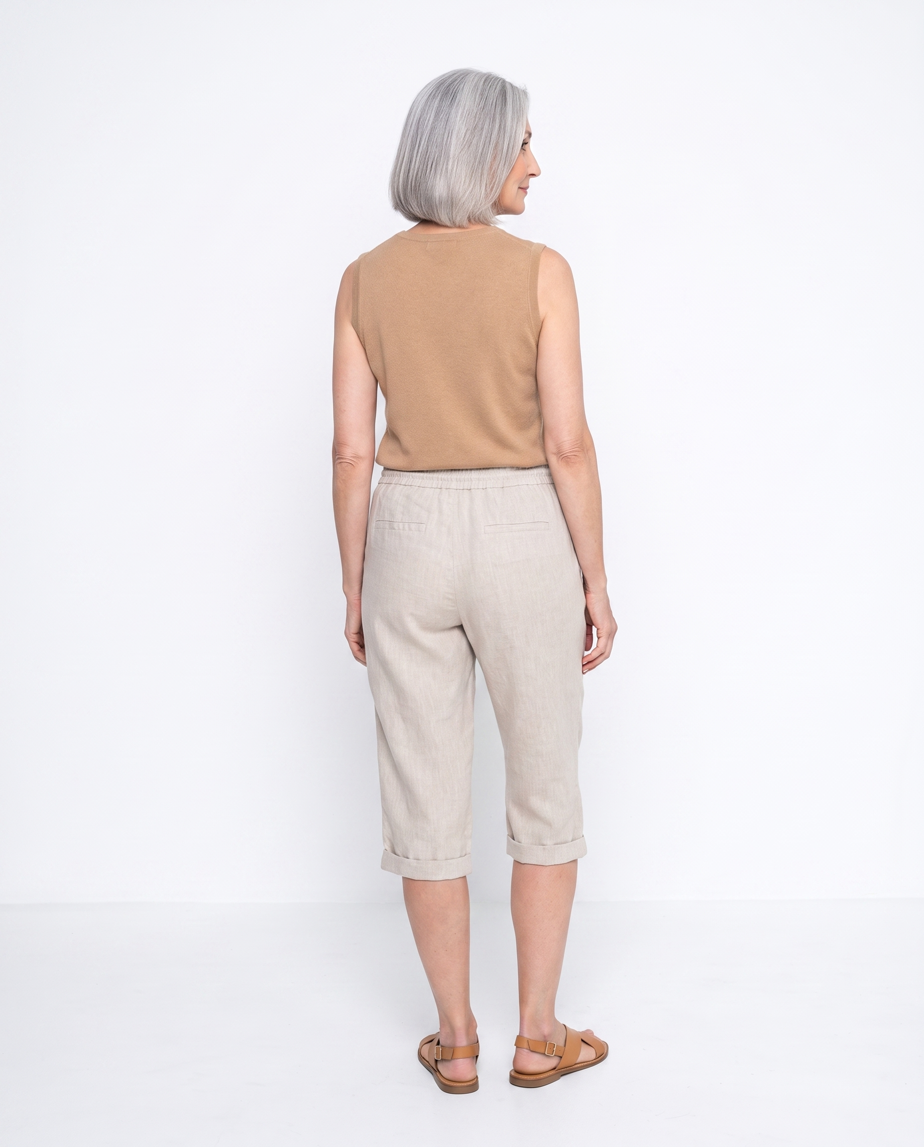 Linnen Korte Broek met Omslag en Trekkoord