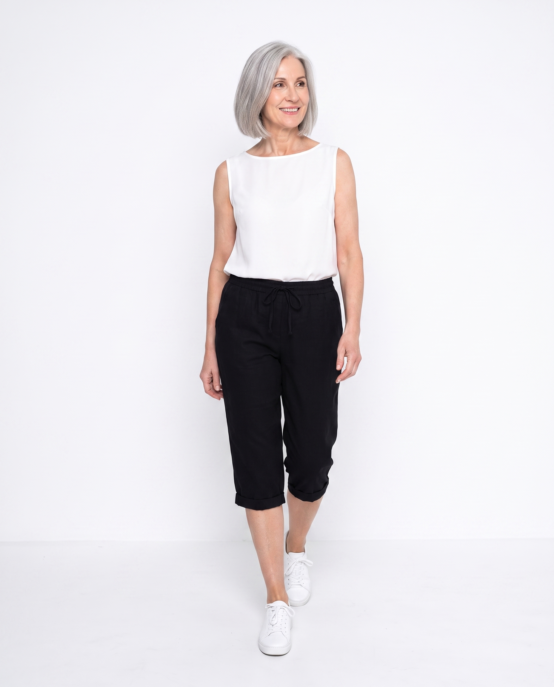 Linnen Capribroek met Elastische Taille