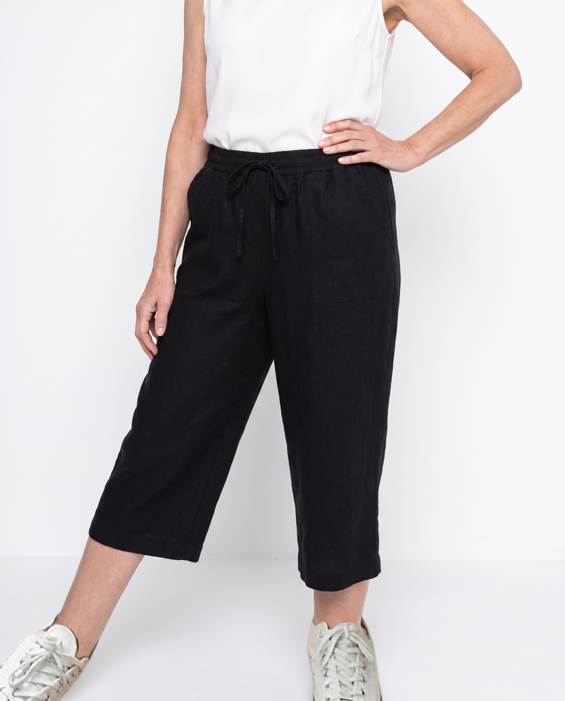 Linnen Capribroek met Elastische Taille