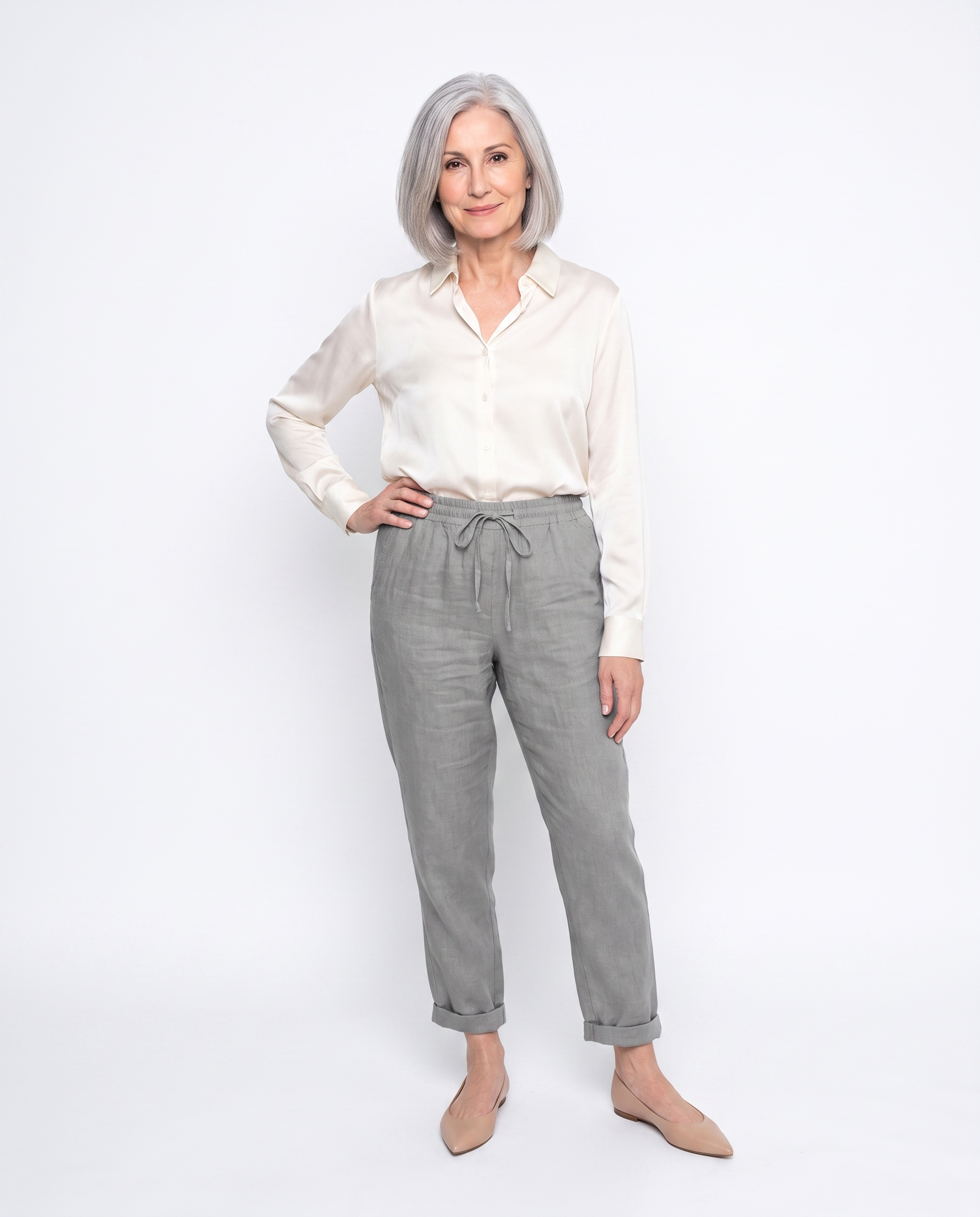 Linnen Pantalon met Elastische Taille en Steekzakken